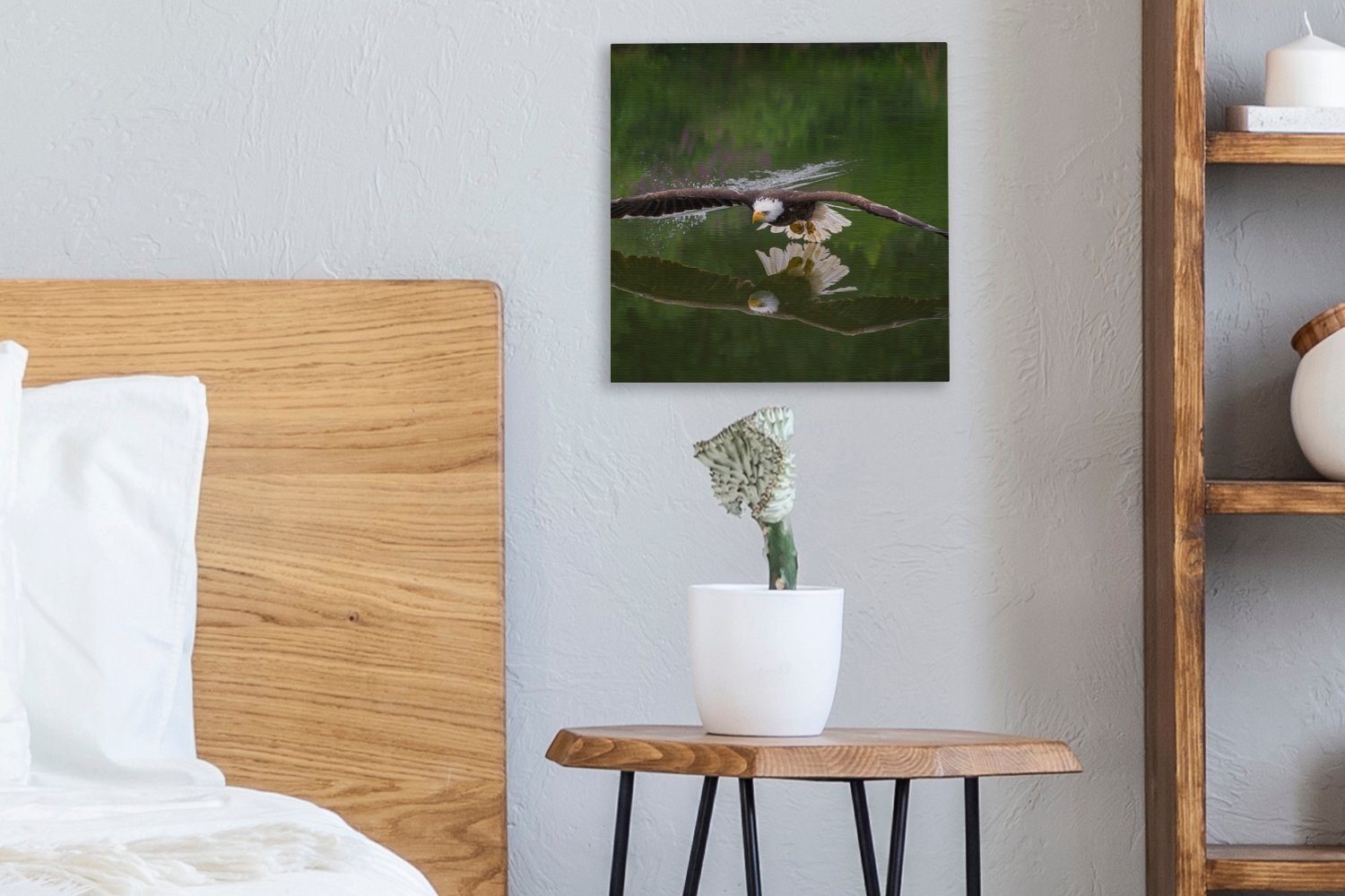 Weißkopfseeadler fliegt (1 Schlafzimmer sehr Leinwand für über St), dem Wohnzimmer Ein Bilder Leinwandbild Wasser, niedrig OneMillionCanvasses®
