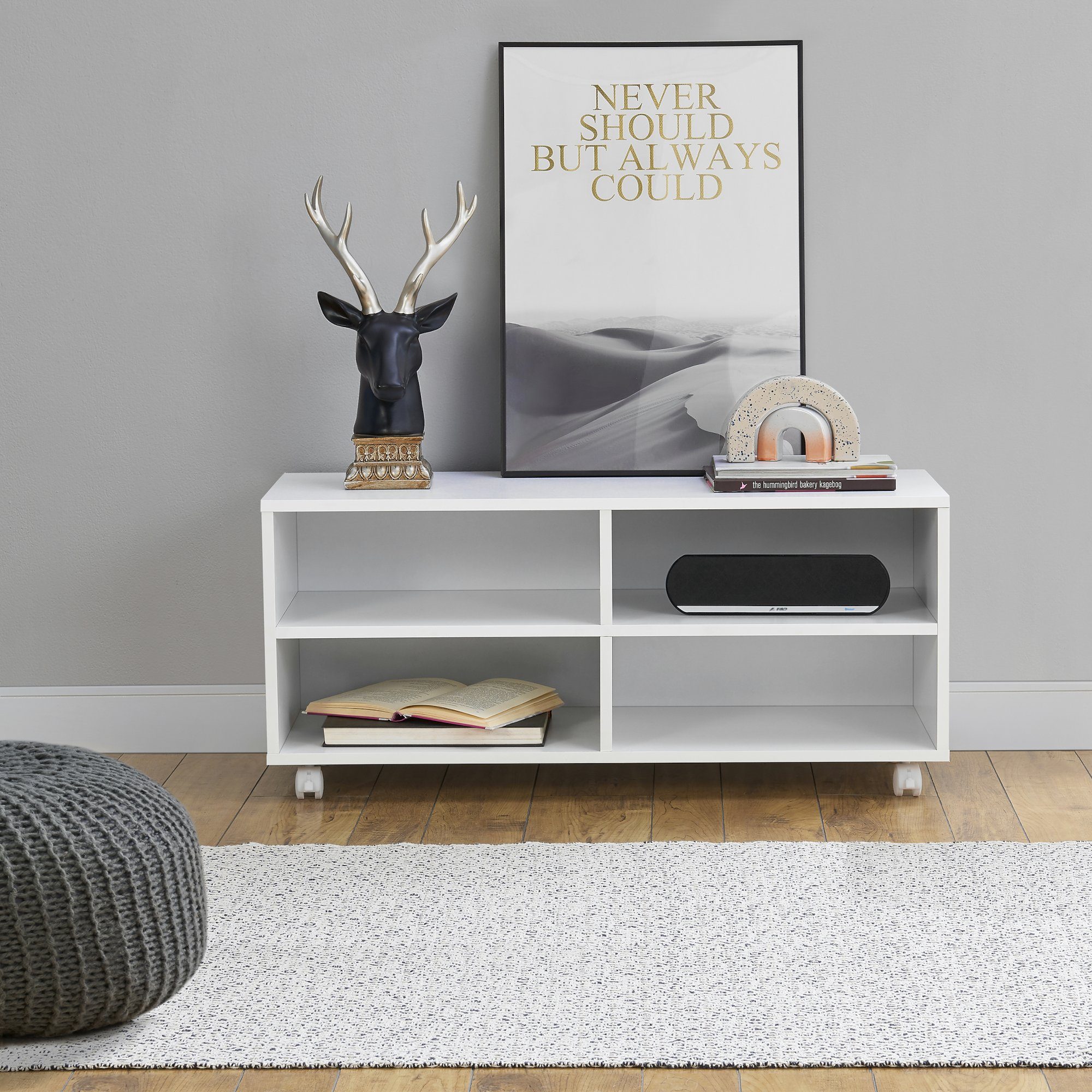 en.casa Lowboard, »Gränne« Rollbares Regal 90x35x40,5 cm Sideboard Weiß, ma günstig online kaufen