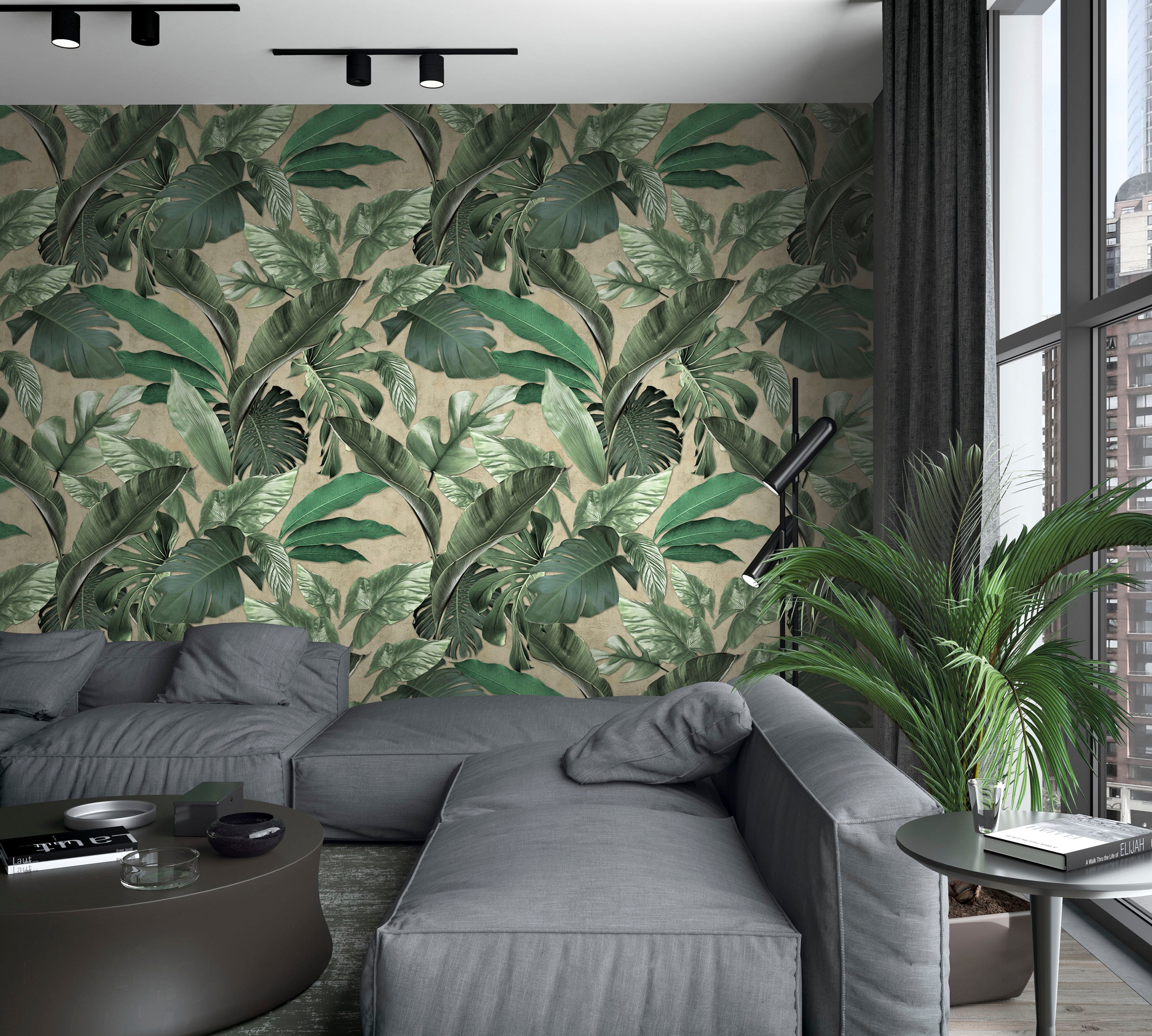 Marburg Fototapete Leaves, texturiert, Motiv, botanisch, moderne Tapete für Wohnzimmer Schlafzimmer Küche