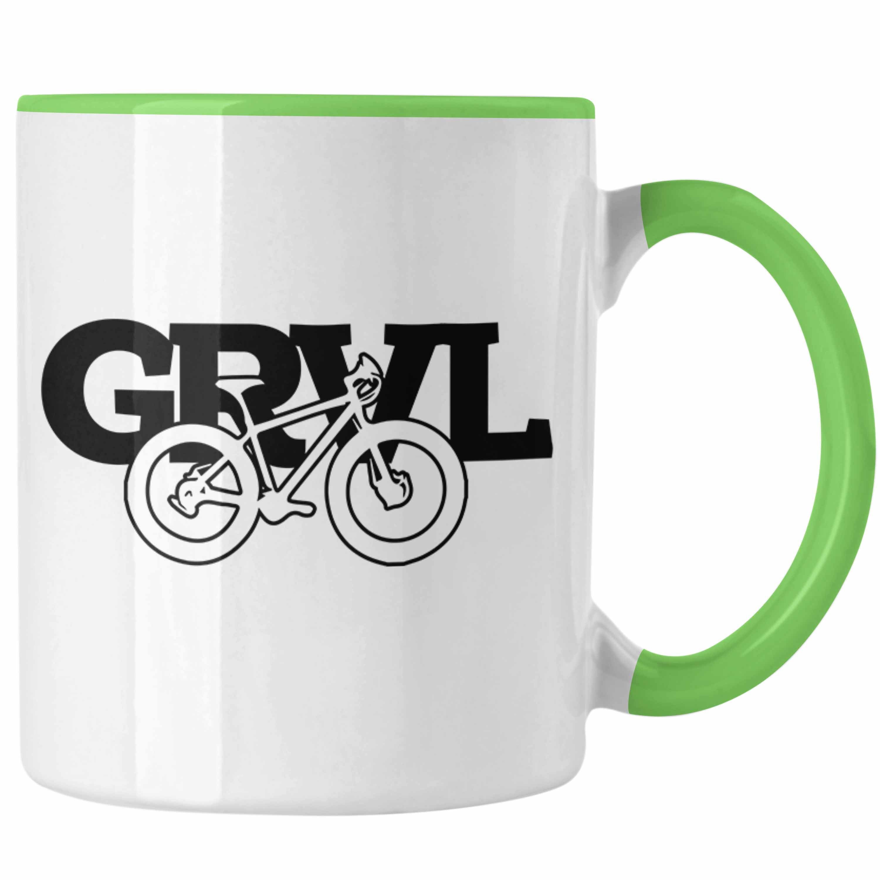 Trendation Tasse für MTB Geschenk Mountainbiker Grün GRVL Mountainbike-Enthusiasten Tasse