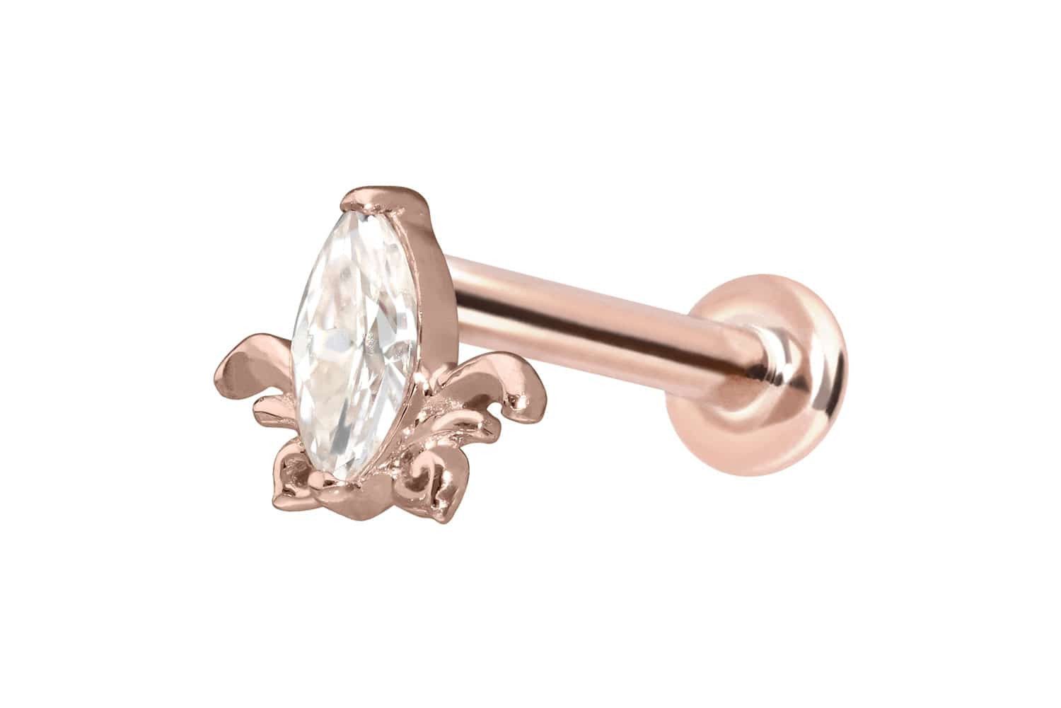 Piercing-Set 14 Karat Gold Labret mit Innengewinde MOISSANIT-LOTUSBLÜTE