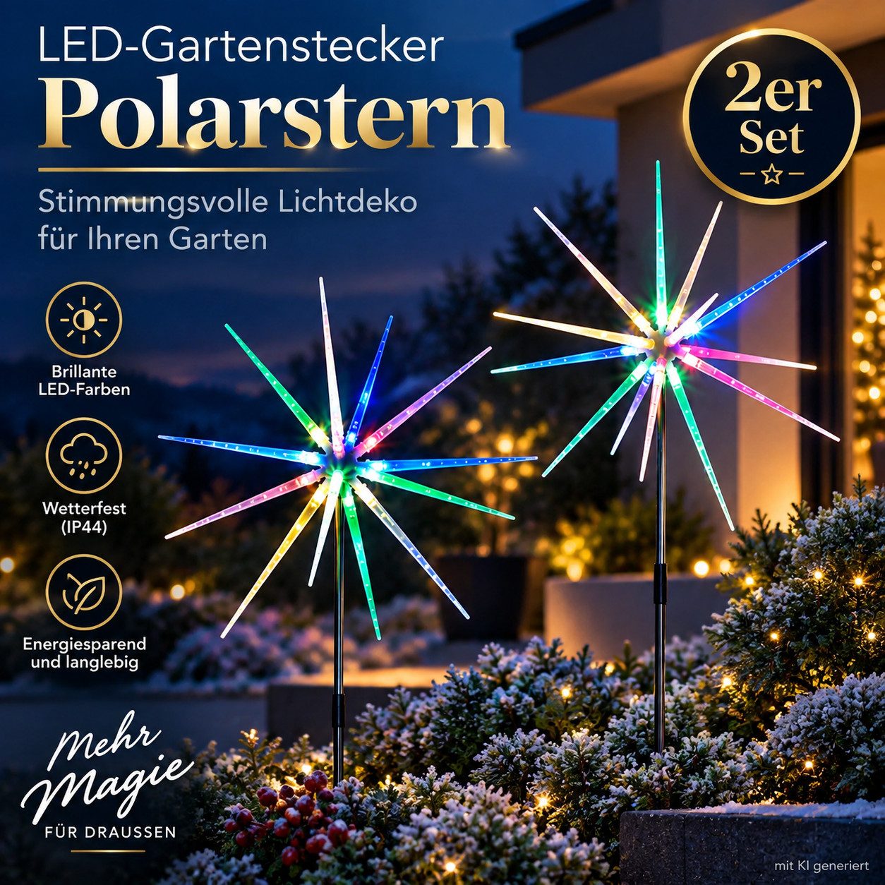 Weltbild LED Dekolicht LED-Gartenstecker Polarstern 2er Set Gartenstecker Weihnachtsdeko, Winterdeko LED Beleuchtung Außenbeleuchtung Stern Dekoration – Bild 3 von 5