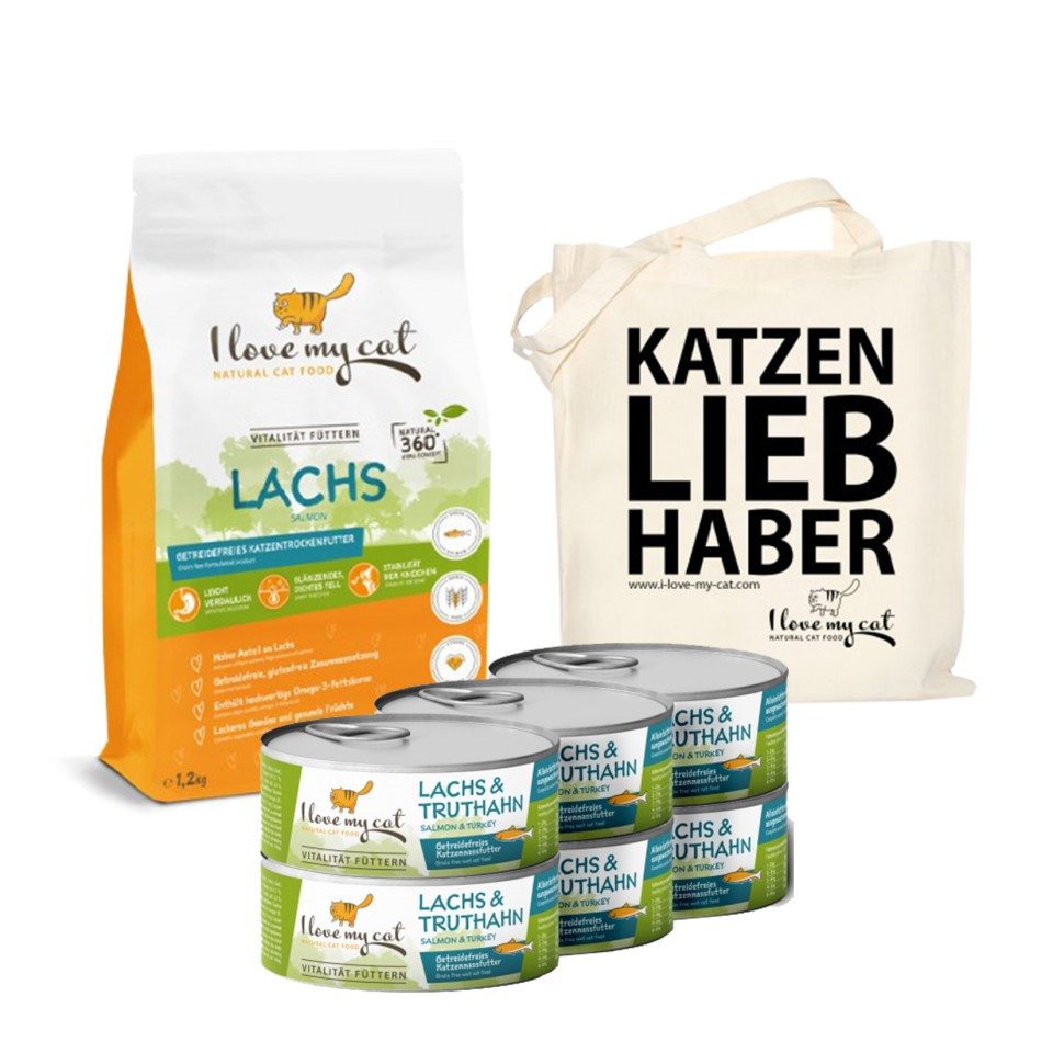 Bellfor I love my cat ILMC set mit Lachs und Truthahn - Trockenfutter und Nass, für: Katzen