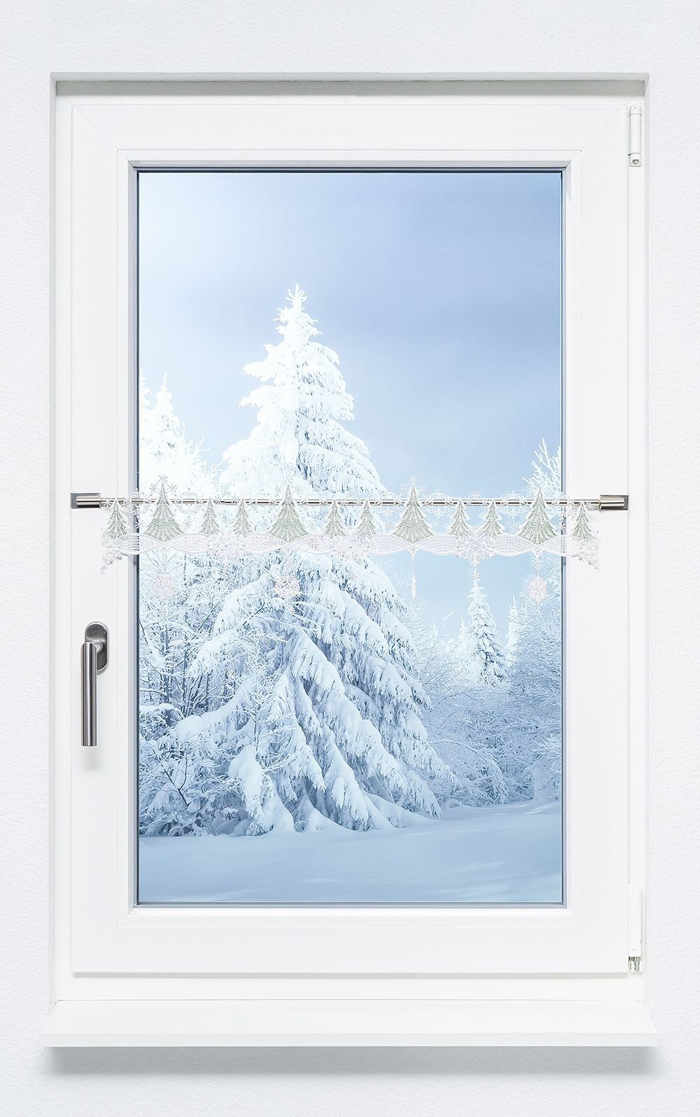 Plauener Spitze® Scheibengardine Winterstille (1 St), transparent, HxB 19x48cm