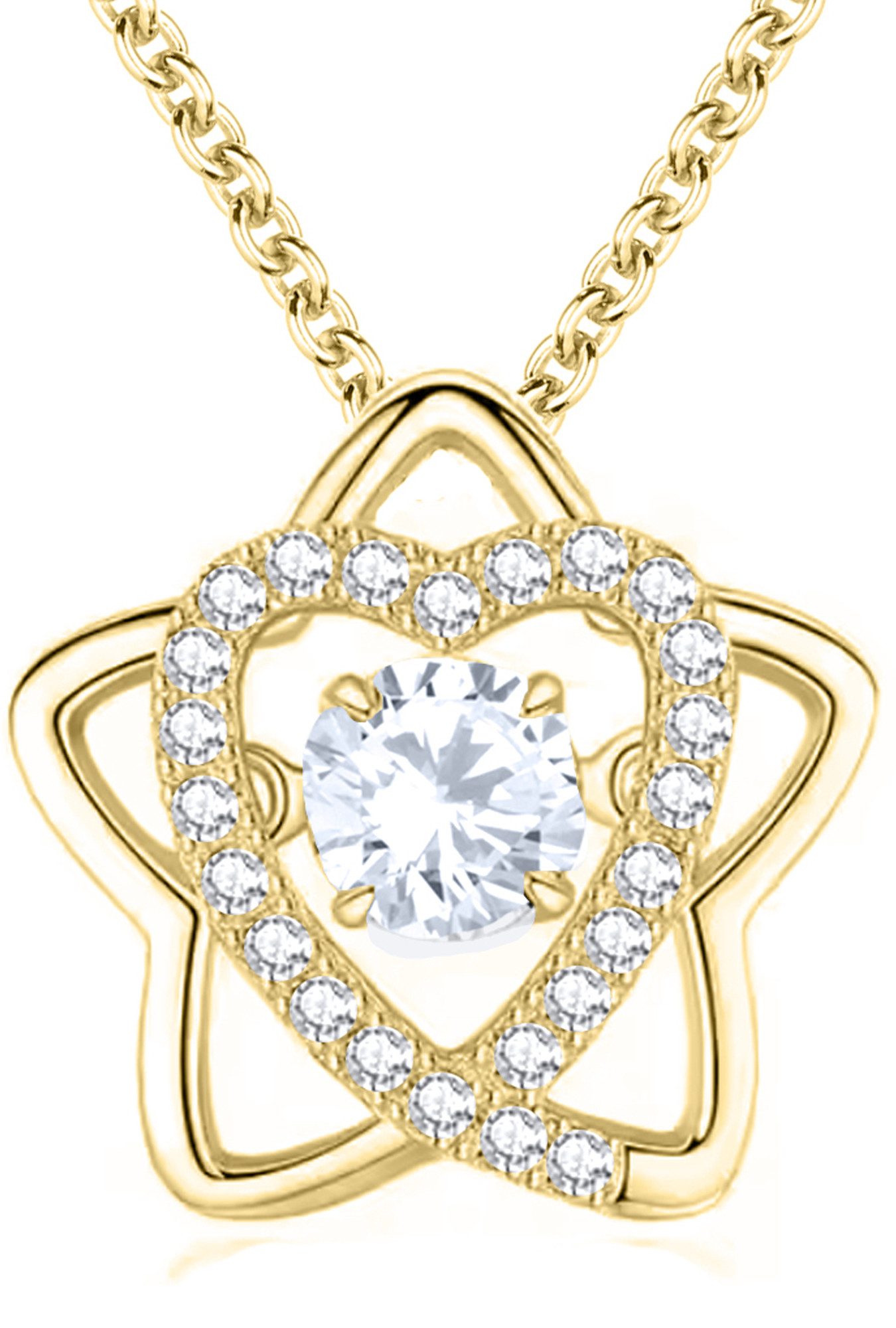 Kette mit Anhänger Stern Herzkette 925 Silber gold Frauen Damen Herz vergoldete Goldkette