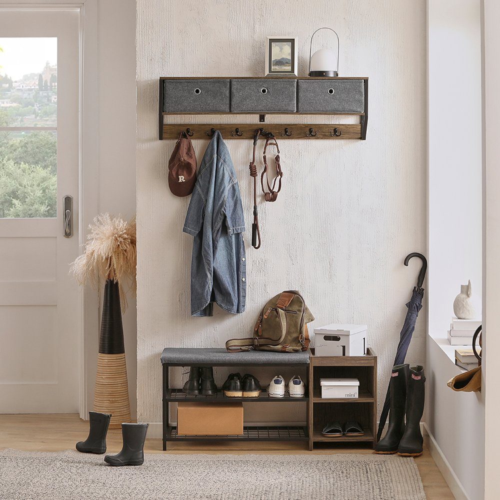 SoBuy Wandgarderobe FHK26, Flurgarderobe Kleiderhaken Hängeregal mit 3 Körben und 7 Haken