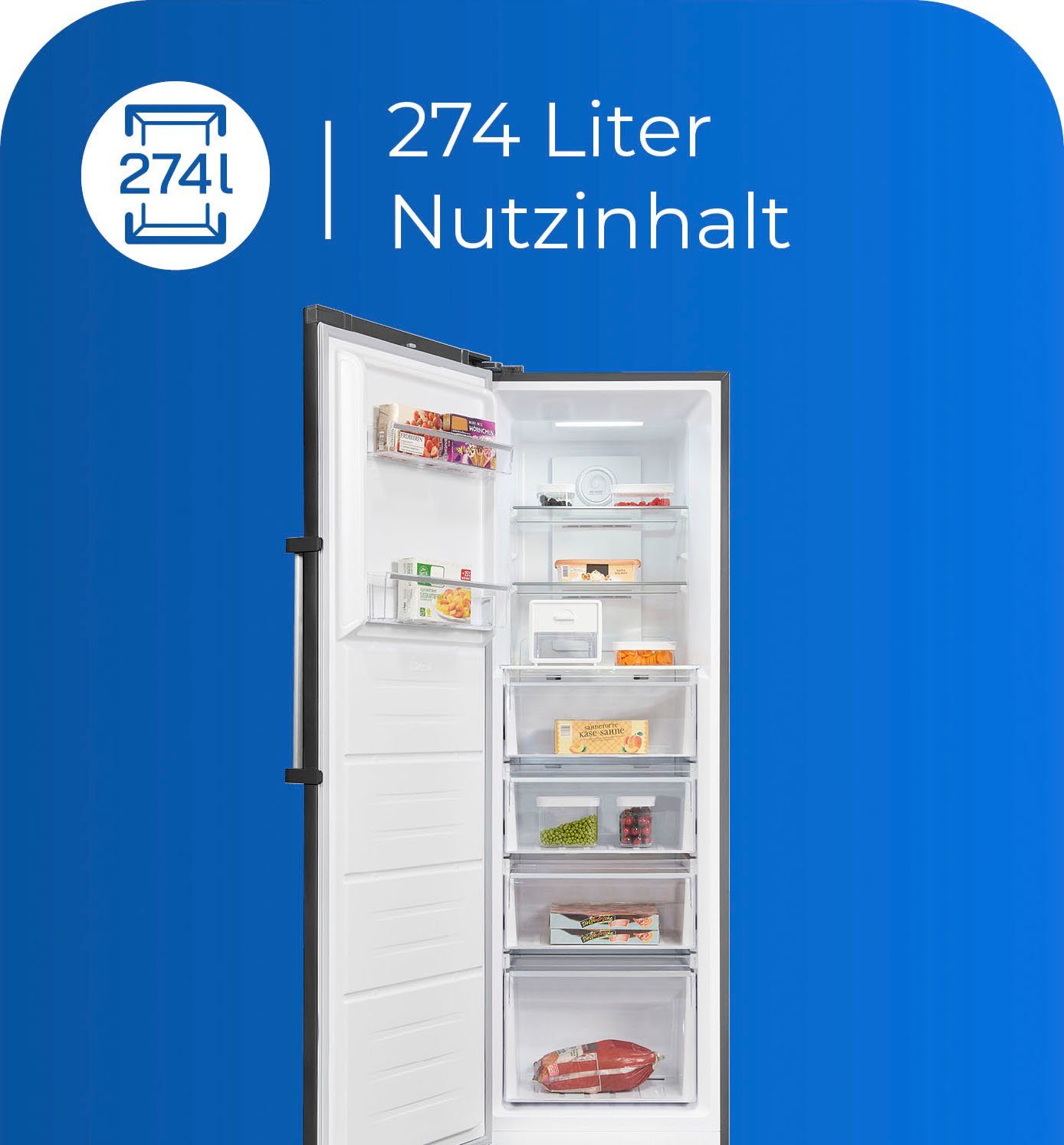 exquisit Gefrierschrank NoFrost GS295-NF-H-040D, 185 cm hoch, 60 cm breit, 4*-Gefrierschrank NoFrost mit LED-Anzeige&Ice-Maker für schnelles Eis – Bild 5 von 5