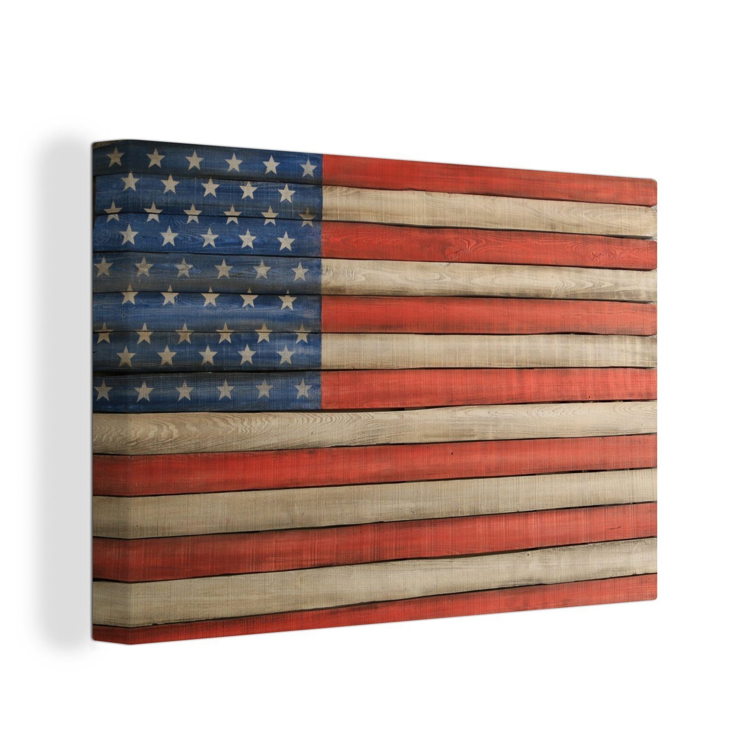 OneMillionCanvasses® Leinwandbild Flagge der Vereinigten Staaten auf einem Holzpfahl, (1 St), Wandbild Leinwandbilder, Aufhängefertig, Wanddeko, 30x20 cm