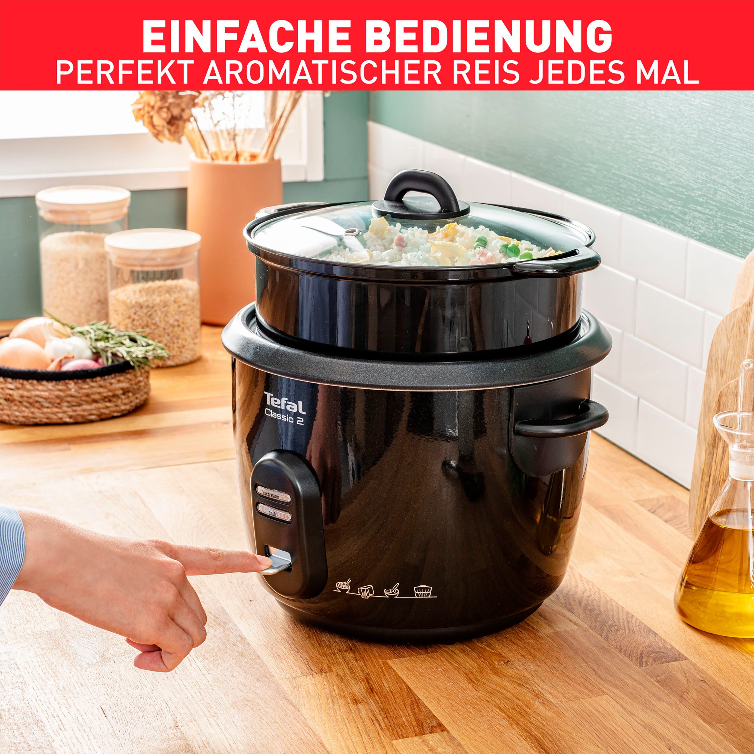 Tefal Reiskocher RK1038 New Classic, 600 W, 2 Programme, 5 L Kapazität, Warmhaltefunktion, Dampfgarfunktion – Bild 4 von 5
