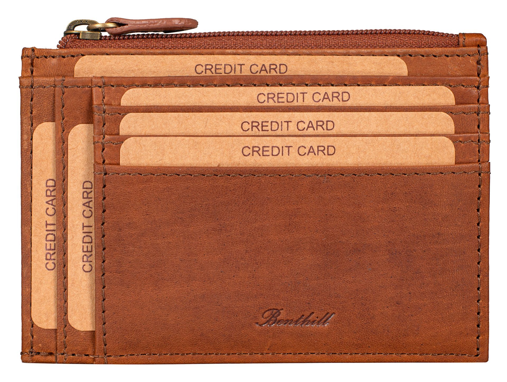 Benthill Kartenetui Kreditkartenetui Slim Portemonnaie Echt Leder Geldbörse Mini Wallet, RFID-Schutz Kartenfächer Münzfach Reißverschlussfach – Bild 3 von 5