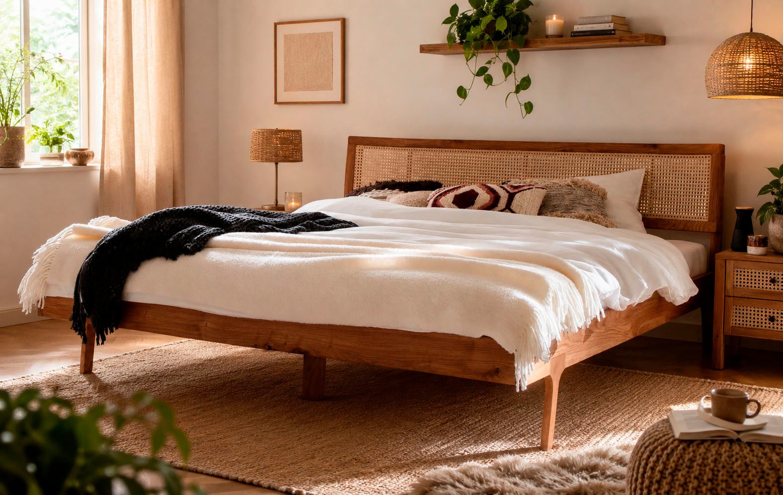 OTTO home Massivholzbett Hällevik, Kopfteil höhenverstellbar, Eiche massiv, mit Wiener Geflecht (mehrere Breiten), skandinavischer Stil, Made in EU, FSC®-zertifiziert, sehr stabil