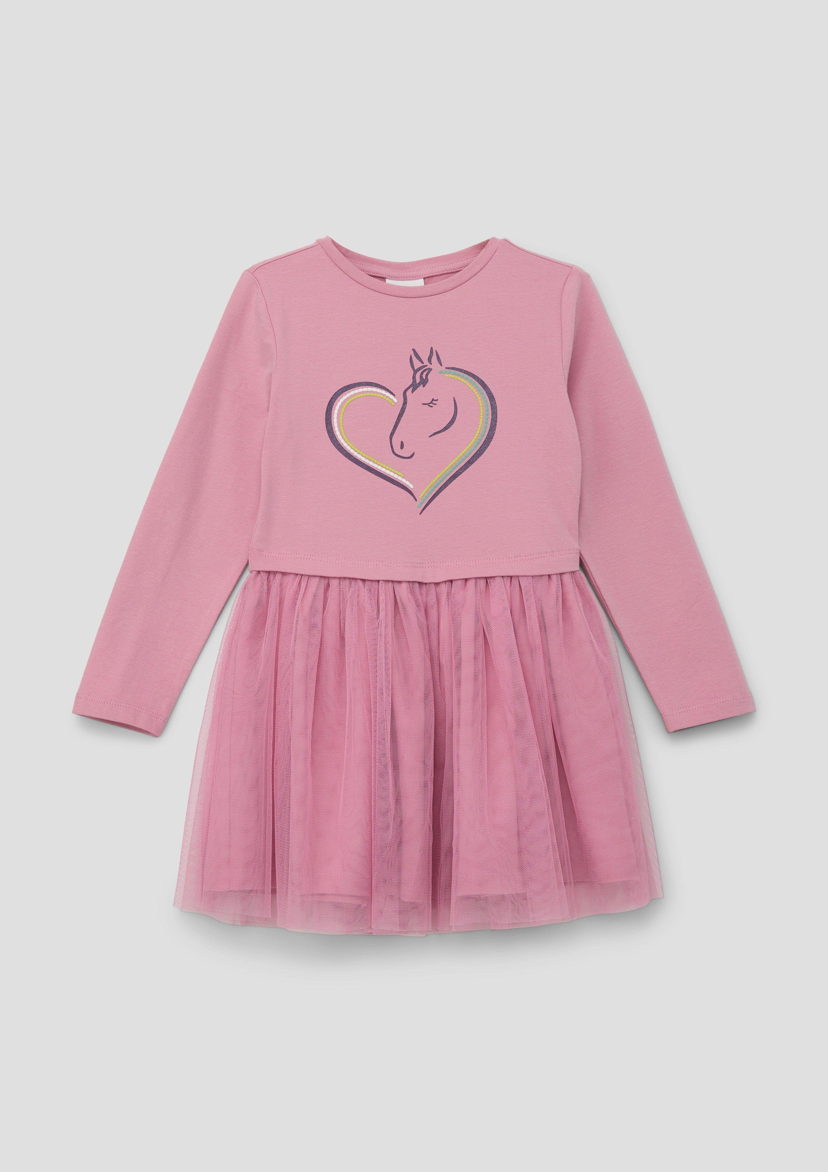 s.Oliver Minikleid Shirtkleid mit Frontprint Volants rosa