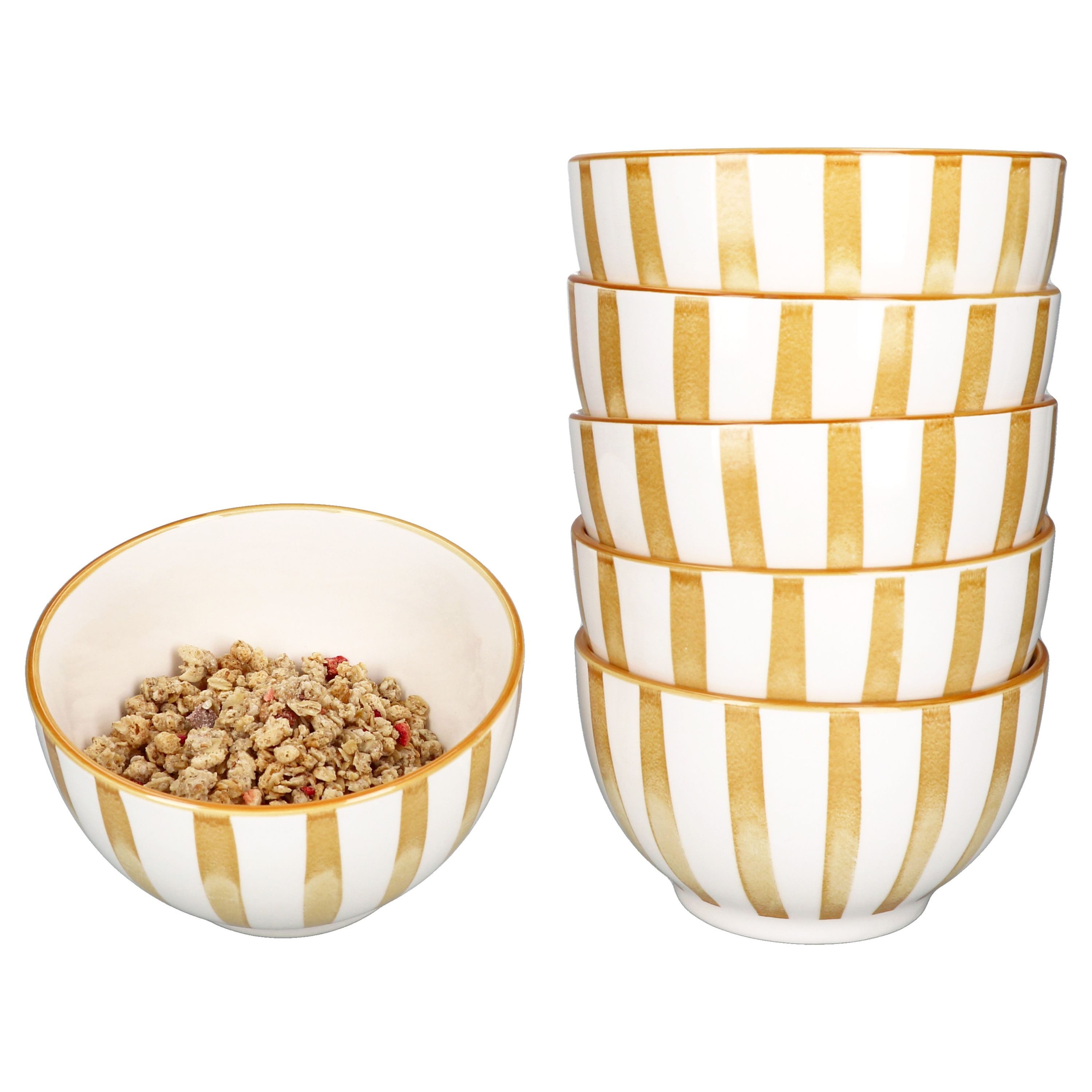 Müslischale 6x Wald ocker Müslischale Ø14,3cm 550ml Steingut 6 Pers Dessert-Bowl