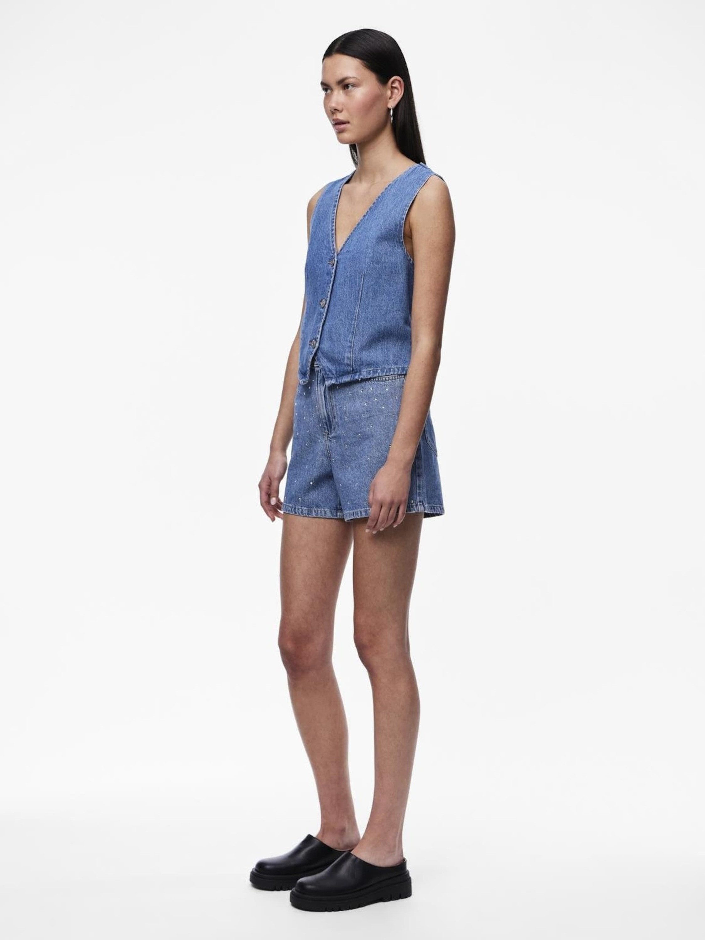 pieces Jeansshorts SKY (1-tlg) Ziersteine