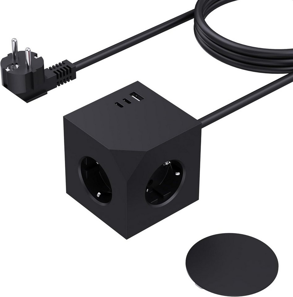 Forrlite Steckdosenleiste PD20W mit Magnetpad 6in1 Wandsteckdose 6 Fach Mehrfachsteckdose 6-fach (3680W/16A, USB-Anschlüsse, 1,5M Verlängerungskabel, Überlastschutzgerät, Schutzkontaktkupplung, Kinderschutz, Kurzschlussschutz, Überspannungsschutz), Steckd