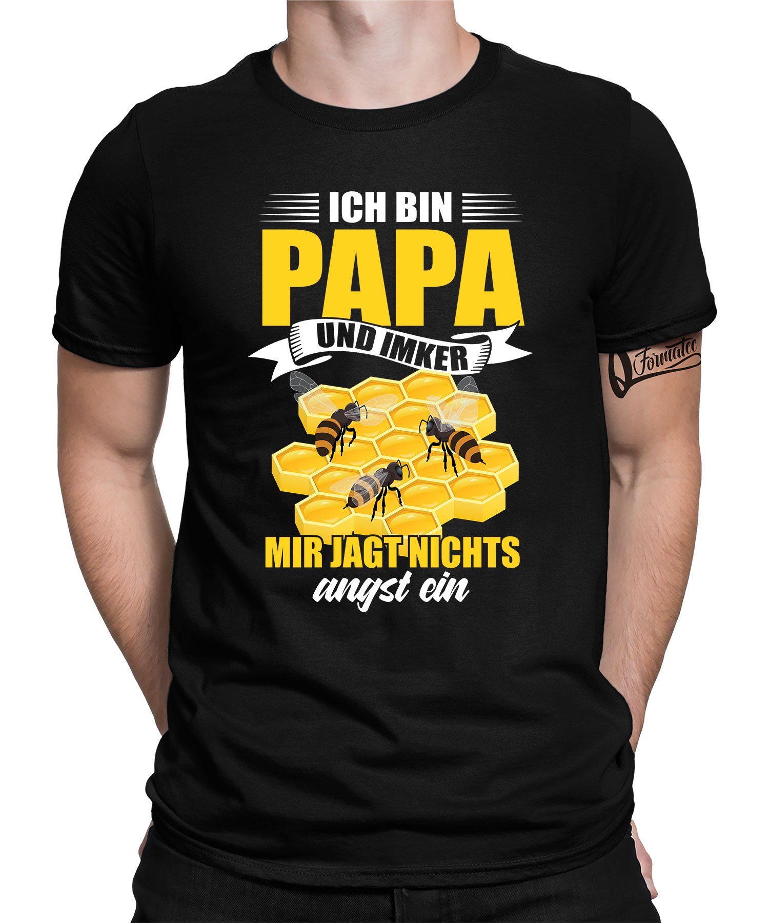 Quattro Formatee Kurzarmshirt Ich bin Papa und Imker - Biene Honig Herren T-Shirt (1-tlg) Schwarz