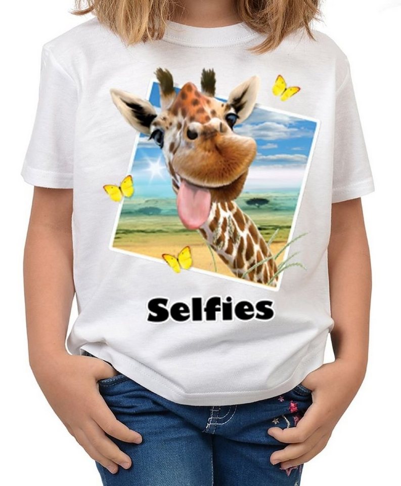 Tini - Shirts Print-Shirt Giraffe / Giraffen Motiv Kindershirt lustige Giraffe - Giraffe-Selfie / Schmetterlinge : Selfie Giraffe