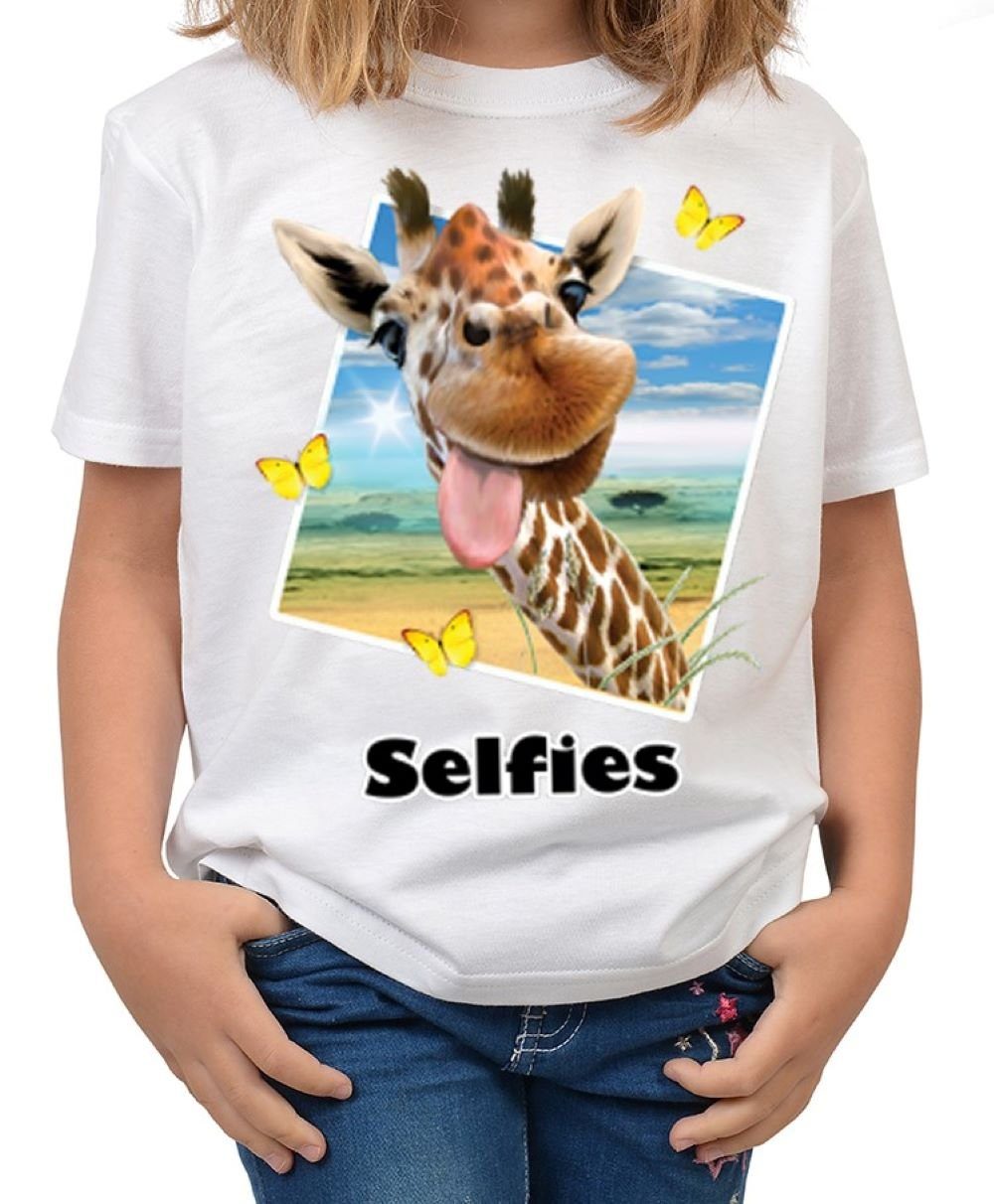 Tini - Shirts Print-Shirt Giraffe / Giraffen Motiv Kindershirt lustiges  Giraffen Motiv - Giraffe-Selfie / Schmetterlinge : Selfie Giraffe