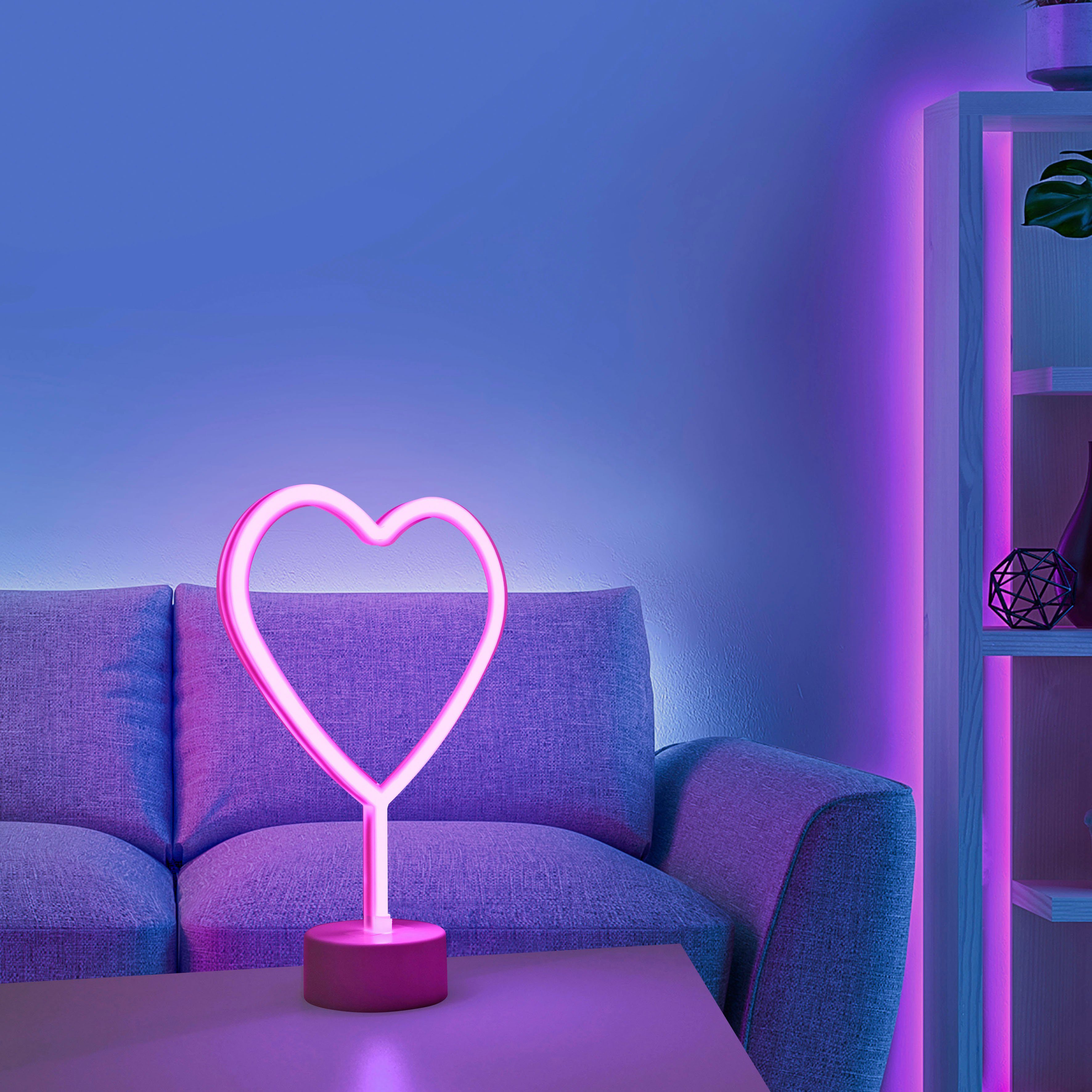 JUST LIGHT LED Wandleuchte NEON-HERZ, LED fest integriert, Warmweiß