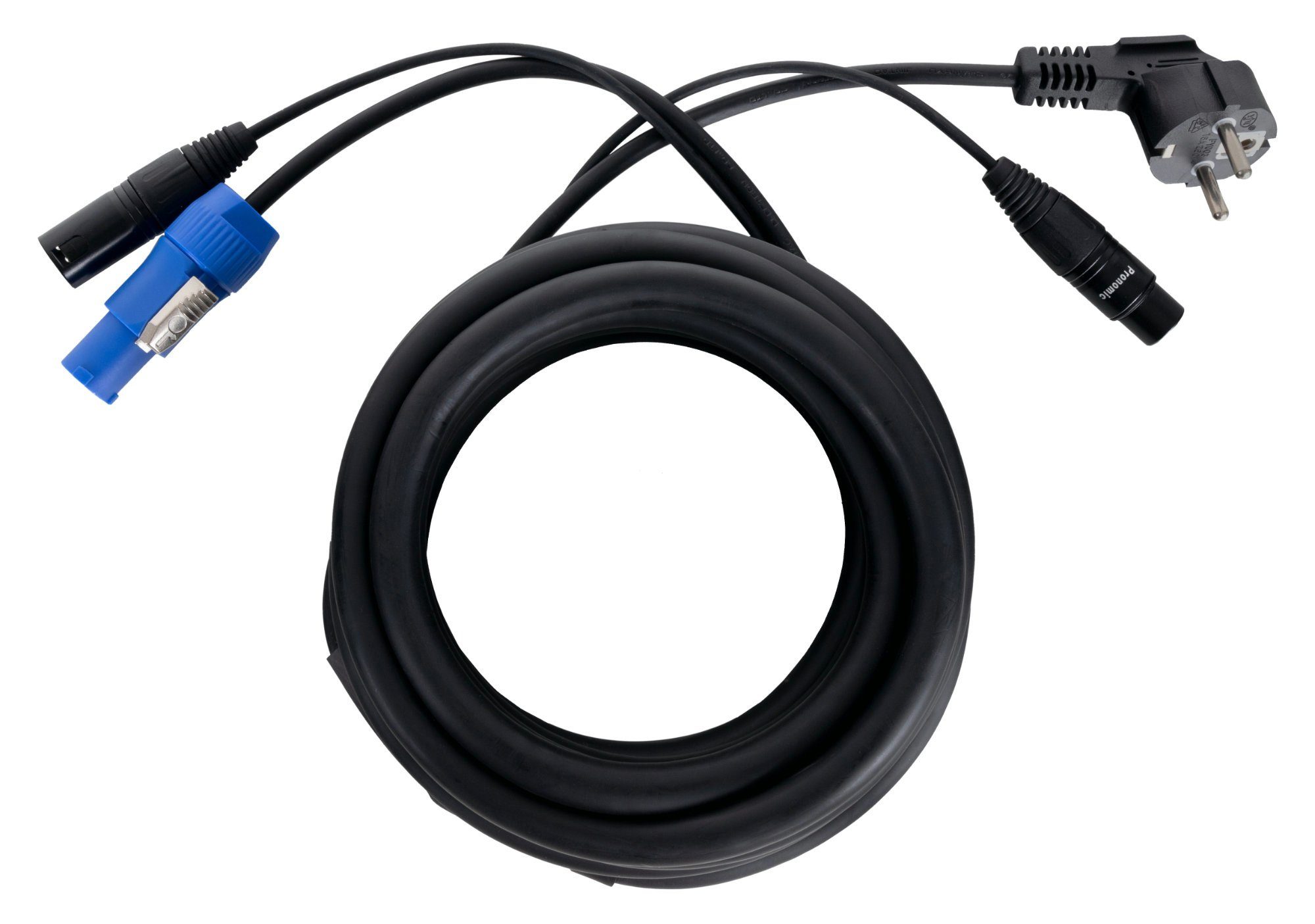 Pronomic Hybridkabel Kombi-Kabel für Aktiv-Lautsprecher Audio-Kabel, Schuko/Powercon, XLR (500 cm), Kombi-Kabel für Stromversorgung und Audiosignal