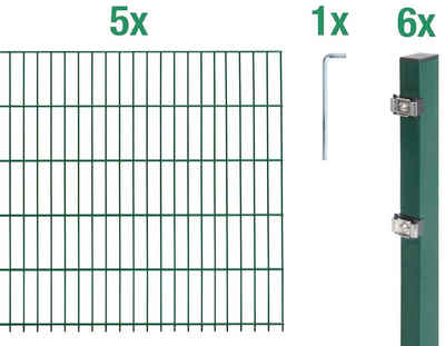 Alberts Doppelstabmattenzaun, (Set), grün, 160 cm hoch, 5 Matten für 10 m, 6 Pfosten