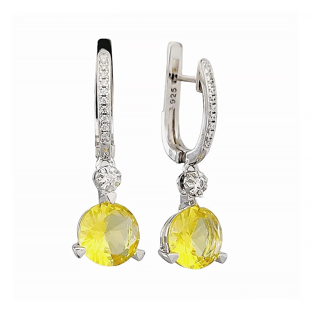 SOKOLOV Jewelry Paar Ohrhänger aus 925 Silber mit farblosen und gelben Zirkonia (Set, 2-tlg), Sterling Silber Silberschmuck für Damen
