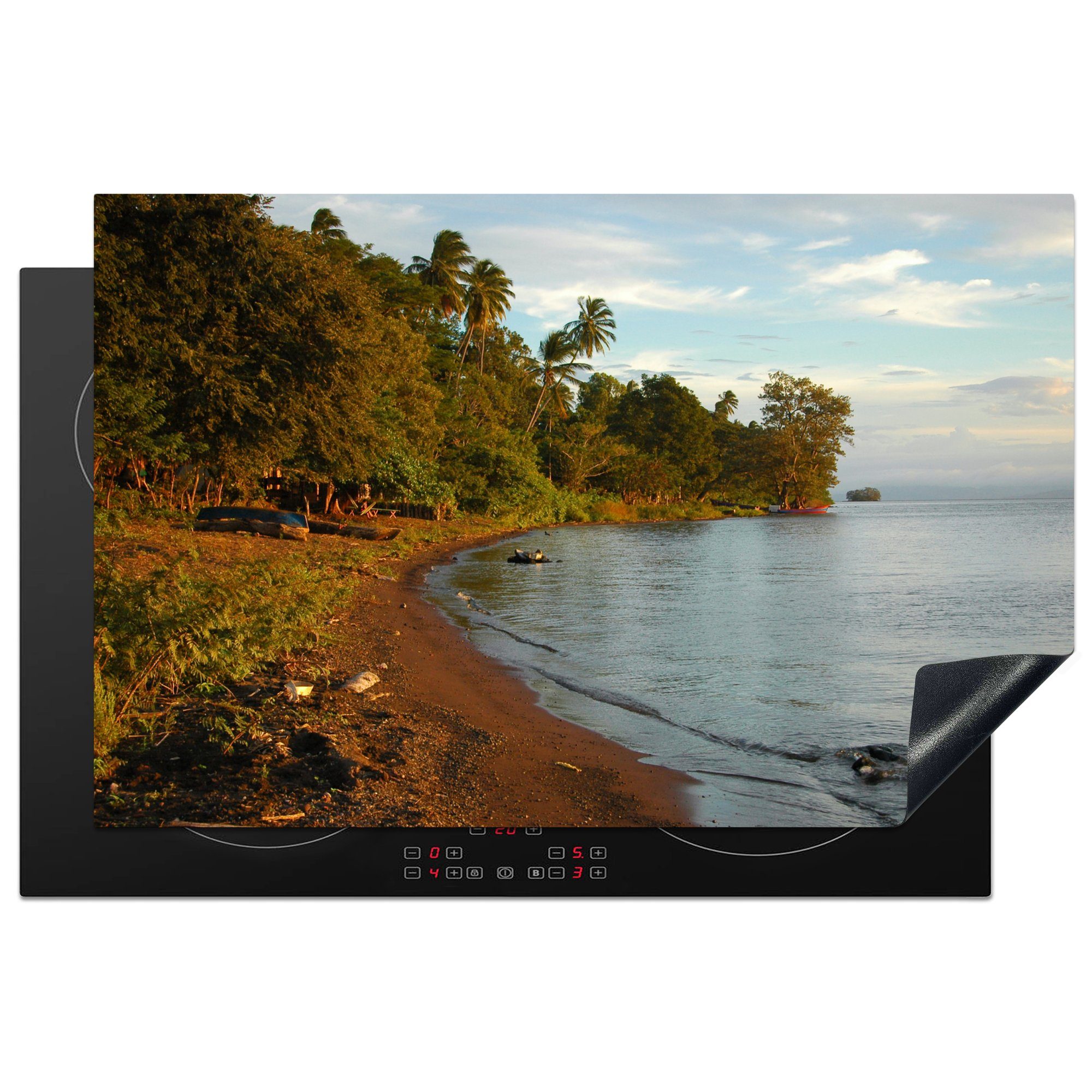MuchoWow Herdblende-/Abdeckplatte Bild von einem Strand am Nicaraguasee, Vinyl, (1 tlg), 81x52 cm, Induktionskochfeld Schutz für die küche, Ceranfeldabdeckung