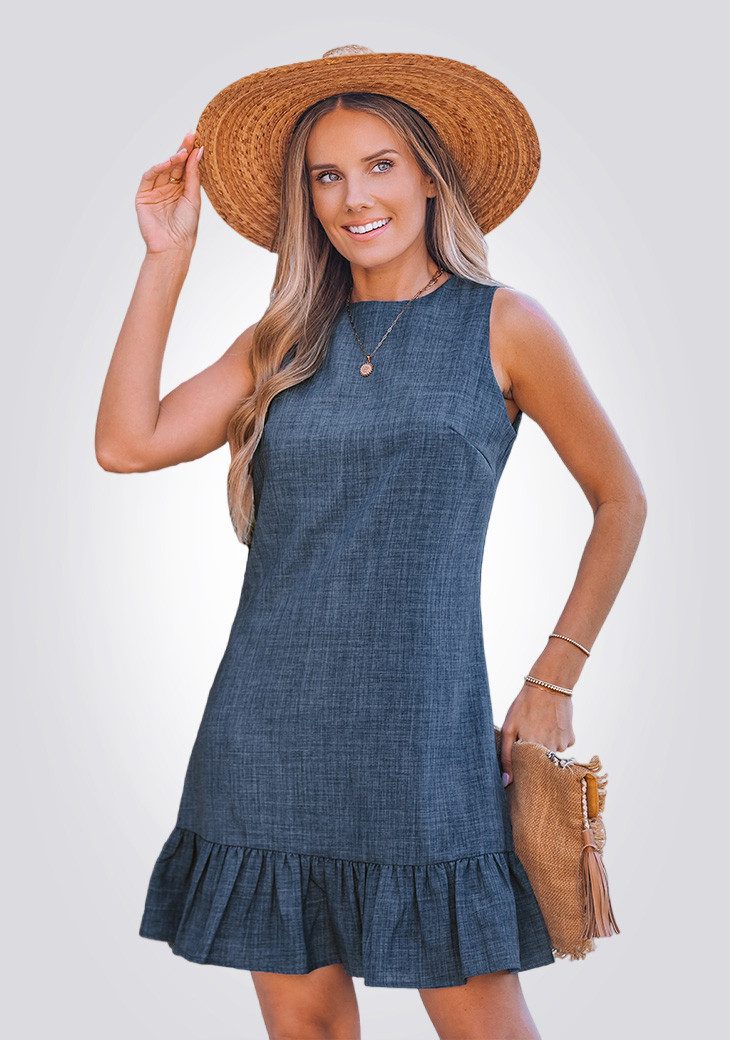 Cupshe A-Linien-Kleid Ärmelloses Minikleid mit Rüschensaum im Denim-Look
