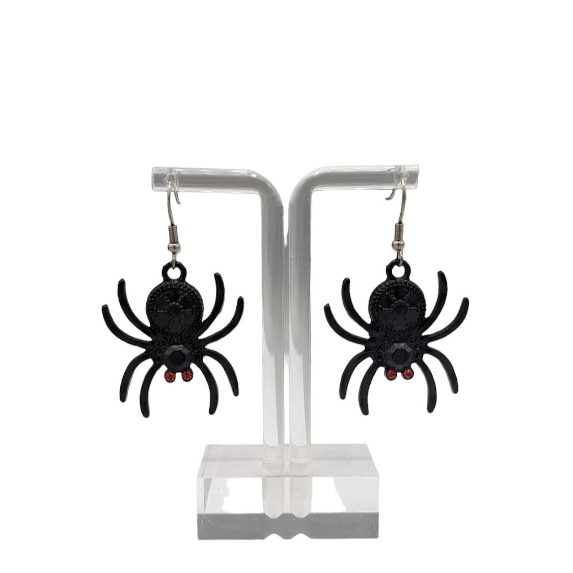 Eyecatcher Ohrring und Ketten Set Halloween Ohrhaken im Spinne mit roten Augen Design in schwarz (Paar)
