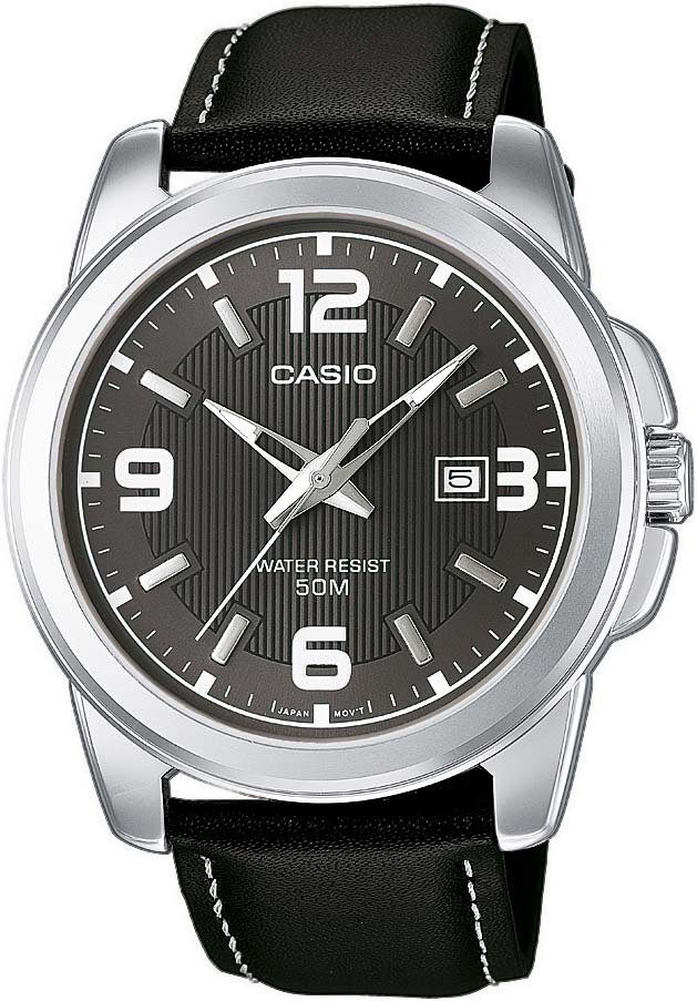 Casio Collection Quarzuhr MTP-1314PL-8AVEF, Armbanduhr, Herrenuhr, analog, Datum, Armband aus Leder