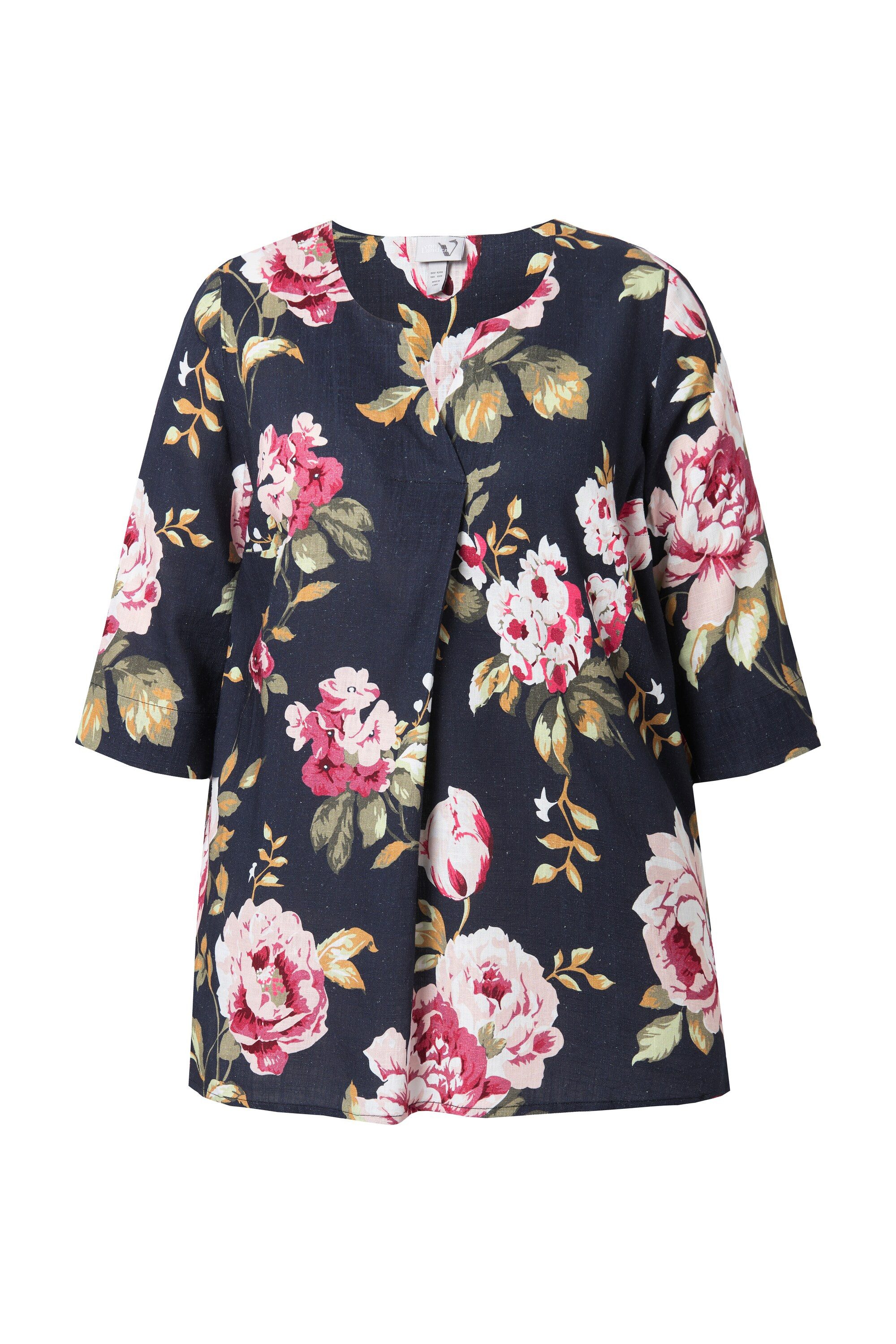 Ulla Popken Tunika Leinenmix-Bluse A-Linie Tunika-Ausschnitt 3/4-Arm