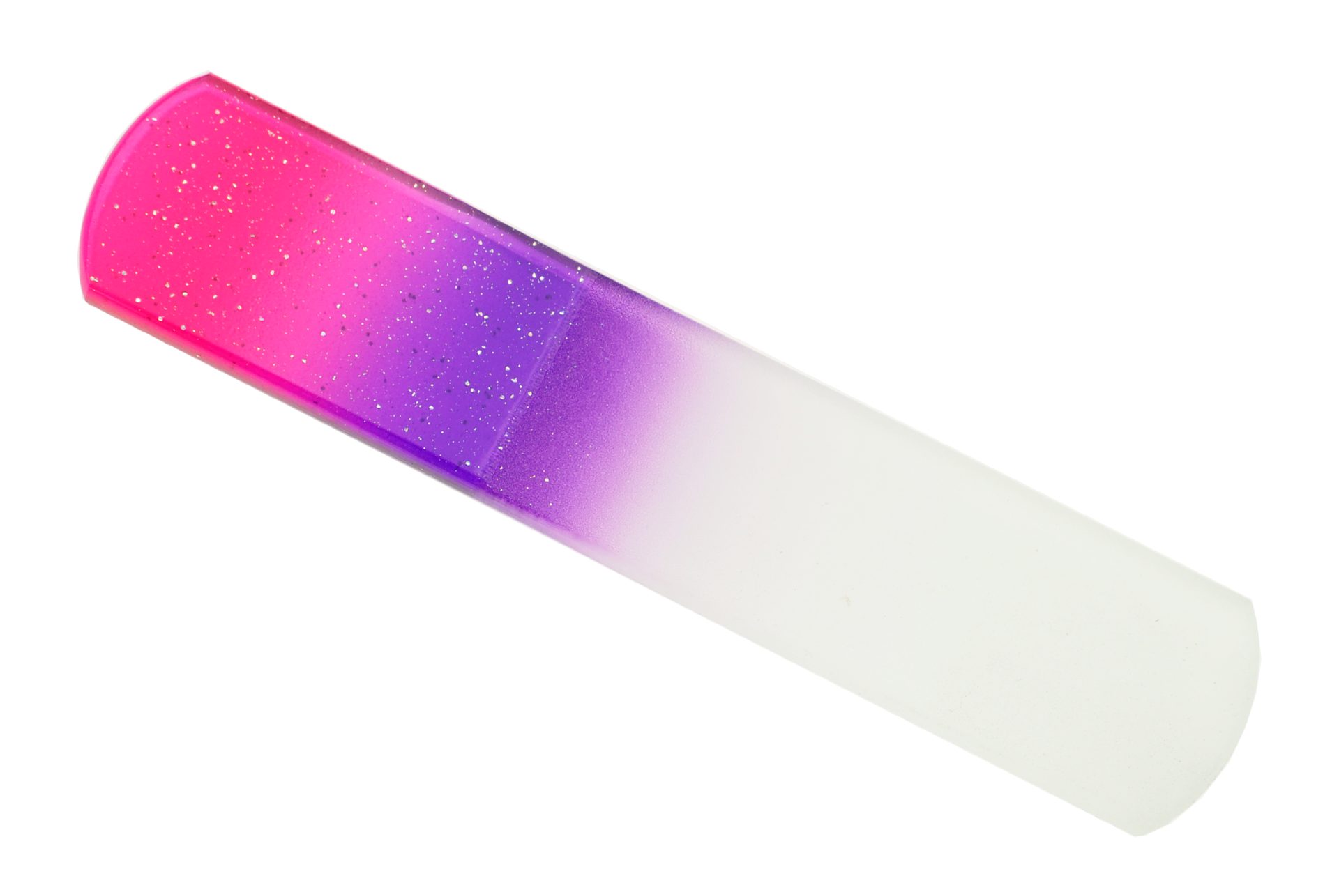 Fantasia Beauty Glasnagelfeile Pediküre-Glasfeile, doppelseitig, magenta/violett mit Glitter, 1-tlg., 13,5 cm, geätzt in gehärtetem Glas