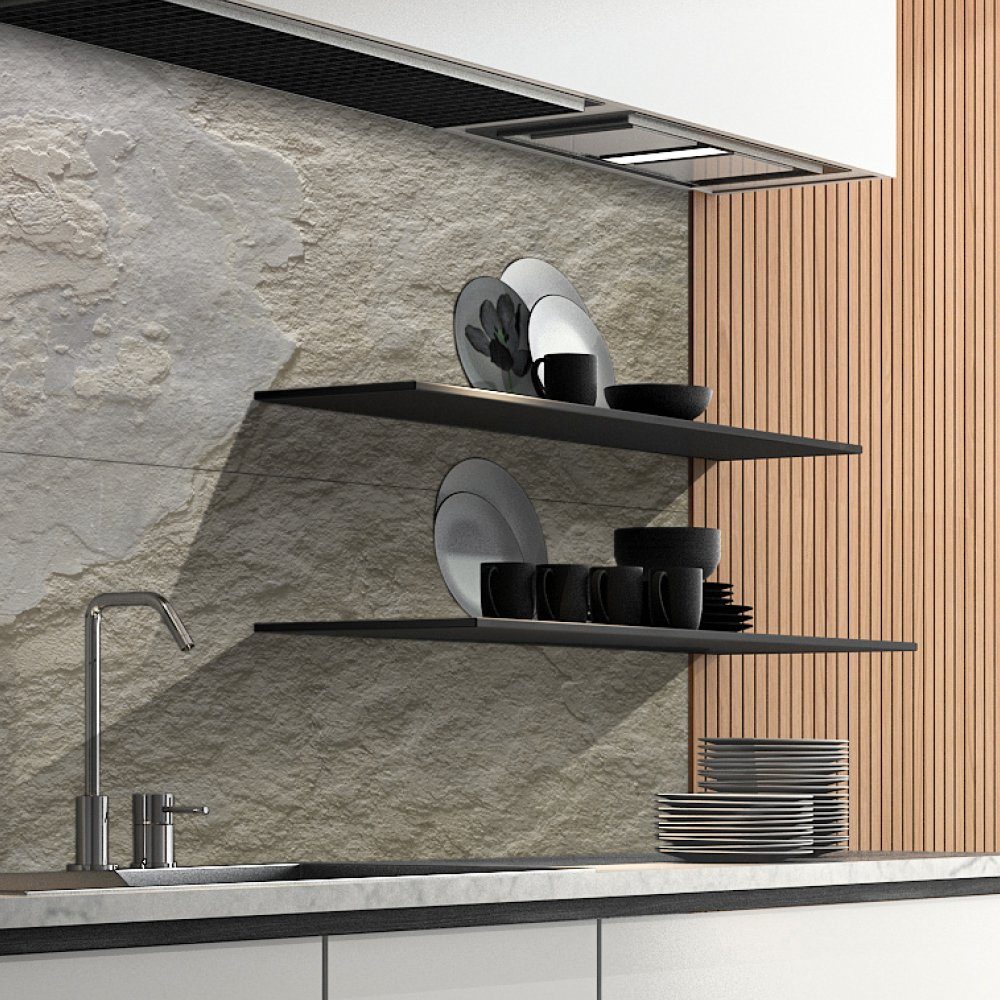 DRUCK-EXPERT Küchenrückwand Naturstein aus 100 % Echtstein - jede Platte ein Unikat Buntschiefer Grau Melange