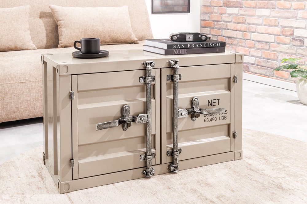 riess-ambiente Beistellschrank GLOBETROTTER 80cm greige - Metall, Aktenschrank, Flügeltüren, Riegel (Einzelartikel, 1-St) Industrial Container-Schrank - ideal für Wohn- & Schlafzimmer od. Flur
