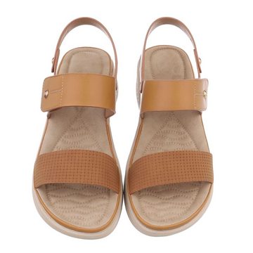 Ital-Design Damen Freizeit Plateausandaletten Keilabsatz/Wedge Keilsandaletten in Camel