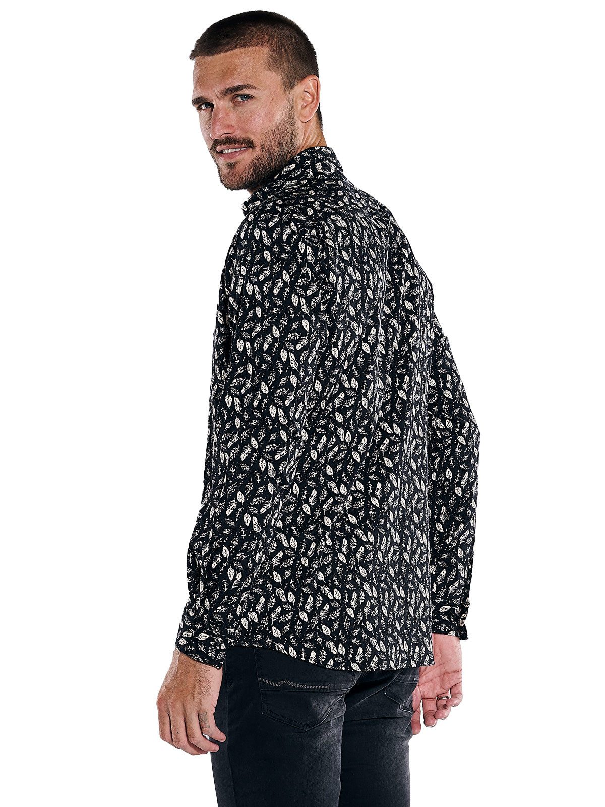 emilio adani Langarmhemd emilio adani Herren Langarm-Hemd gemustert, Schwarz