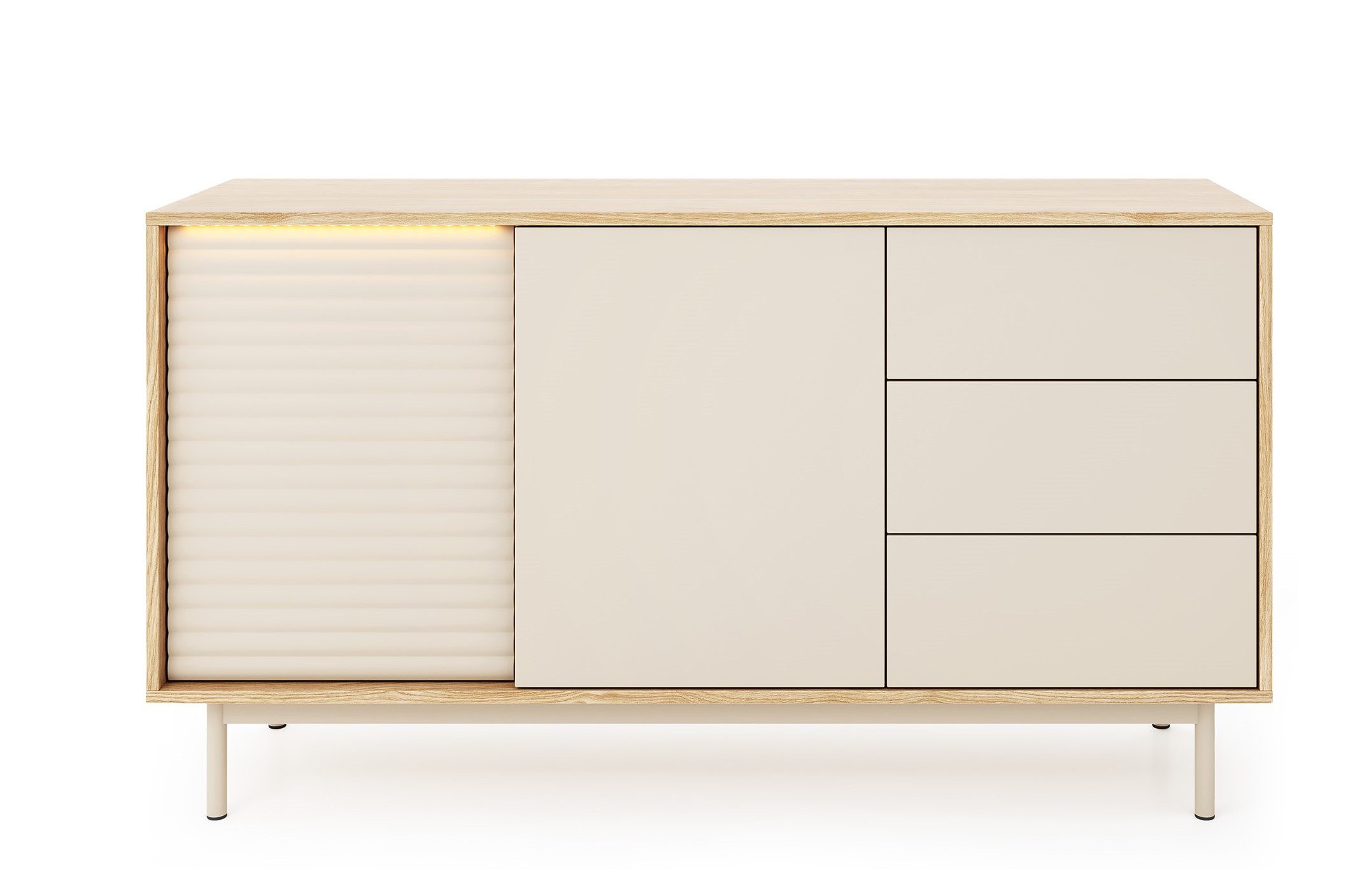 99rooms Kommode Kolja (Sideboard, Highboard, Schubladenkommode), Modern Design, ABS-Schutzkanten, mit 2 Türen, 3 Schubladen, 4 Fächer