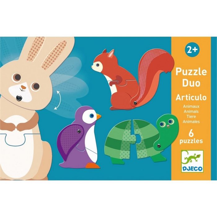 DJECO Spiel DJ08175 Lernspiele: Puzzle duo/trio: Articulo Tiere