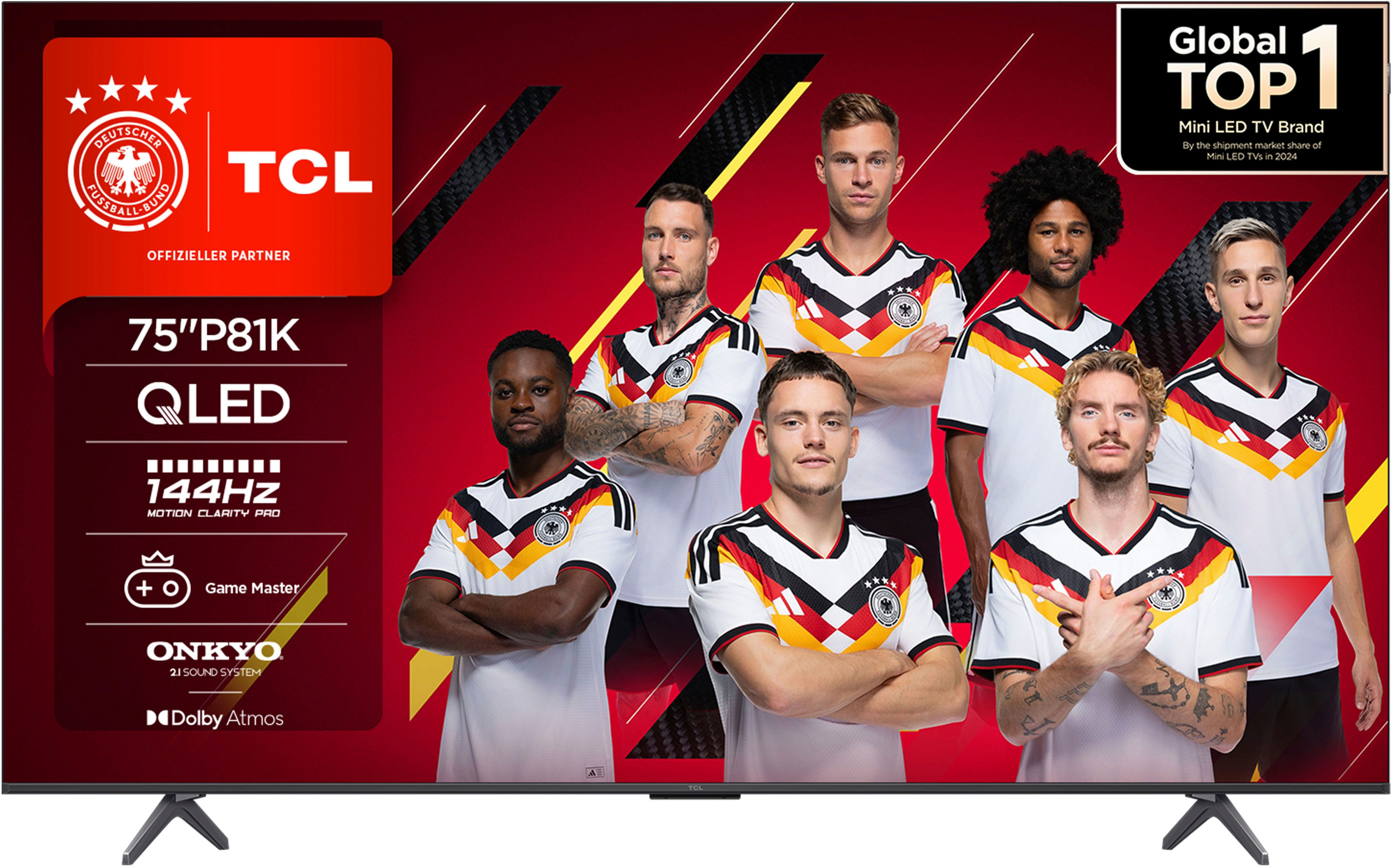TCL 75P81KX1 QLED-Fernseher (189 cm/75 Zoll, 4K Ultra HD, Google TV, Smart-TV, 144Hz, Multi-HDR, Dolby Vision, Game Master, Smart TV, Apple TV, ONKYO)
