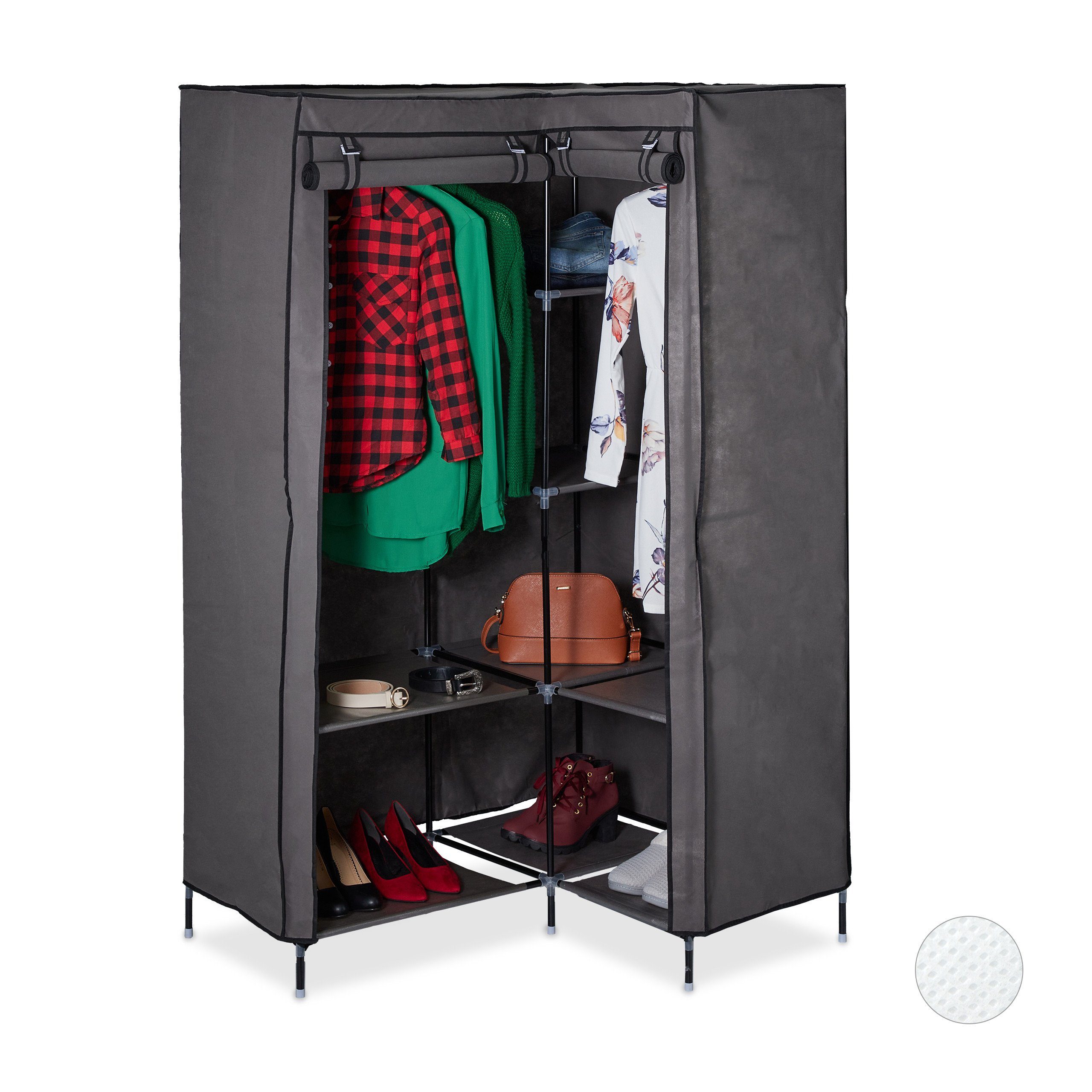 relaxdays Stoffschrank Eckkleiderschrank aus Stoff Anthrazit günstig online kaufen