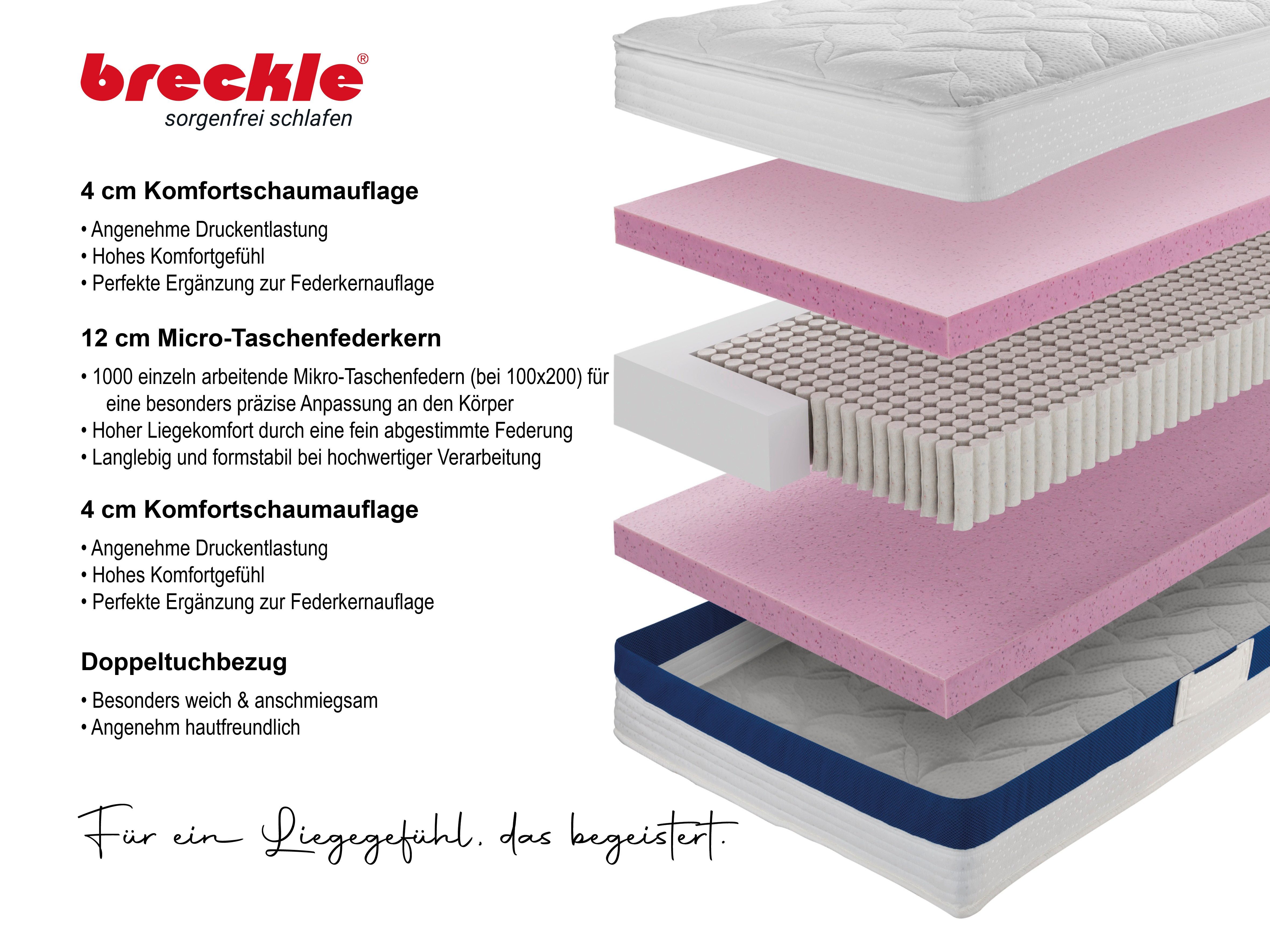 Taschenfederkernmatratze 1000 Pur, 7 Zonen Matratze 90x200 cm, 140x200 cm & weitere Größen, Breckle, 25 cm hoch, Matratze H2/H3/H4, ergonomisch, atmungsaktiv – Bild 3 von 5
