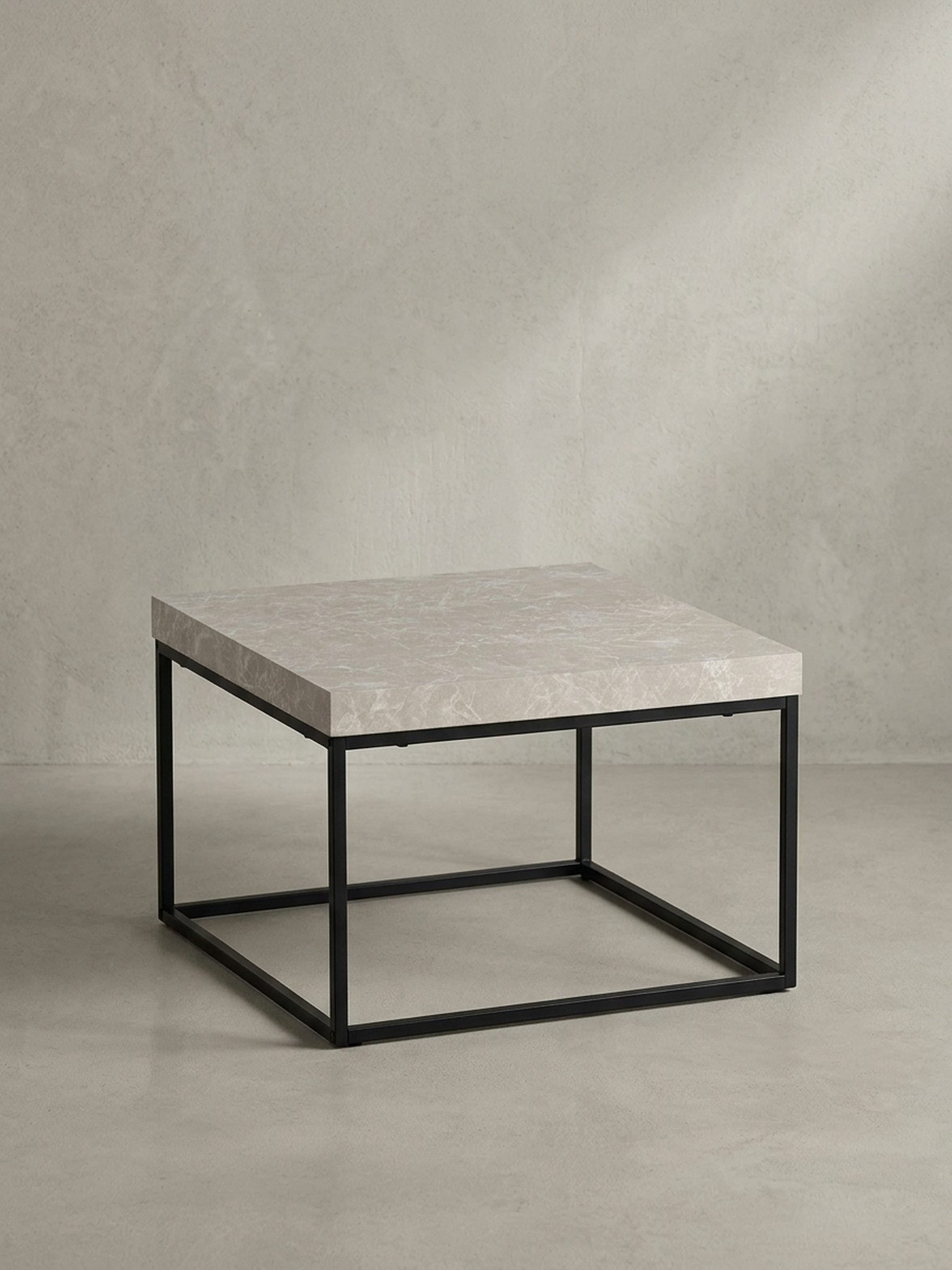 KADIMA DESIGN Couchtisch Couchtisch 60x60x38 cm Sandfarben Sofatisch in Stein-Optik Modern, (Metallbeine Klein), Design Wohnzimmertisch Quadratisch, Loungetisch Beige, Kaffeetisch