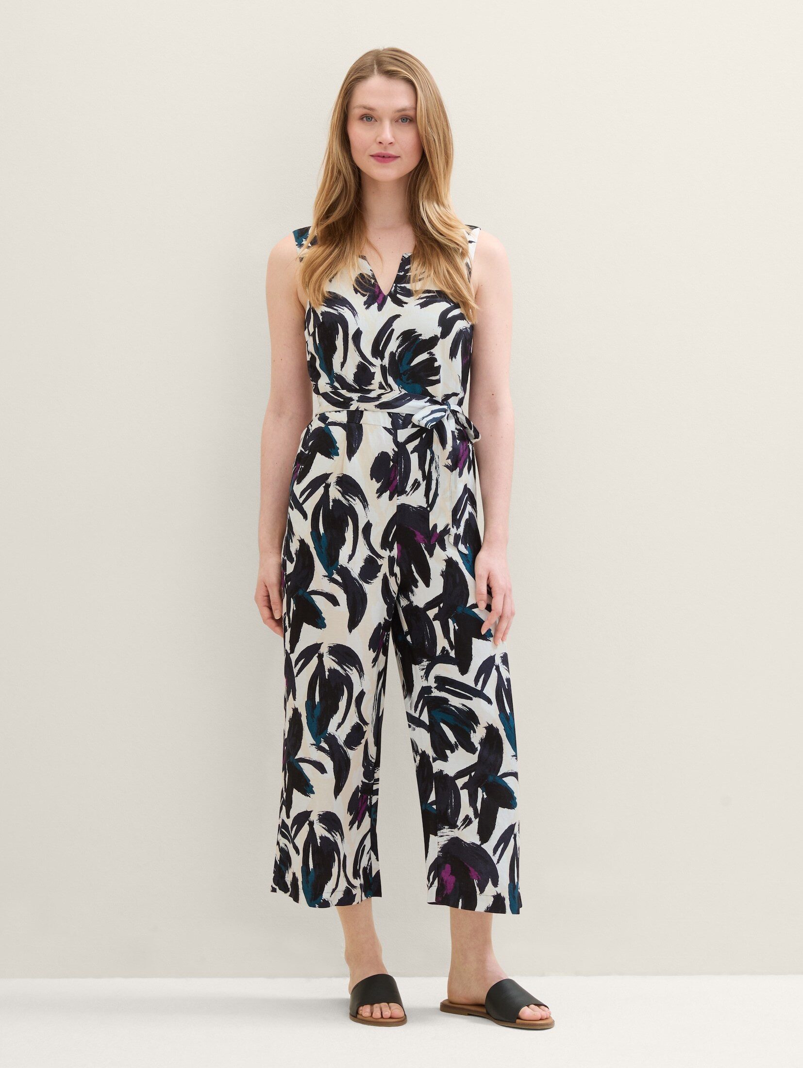 TOM TAILOR Jumpsuit Leinen Overall mit Print