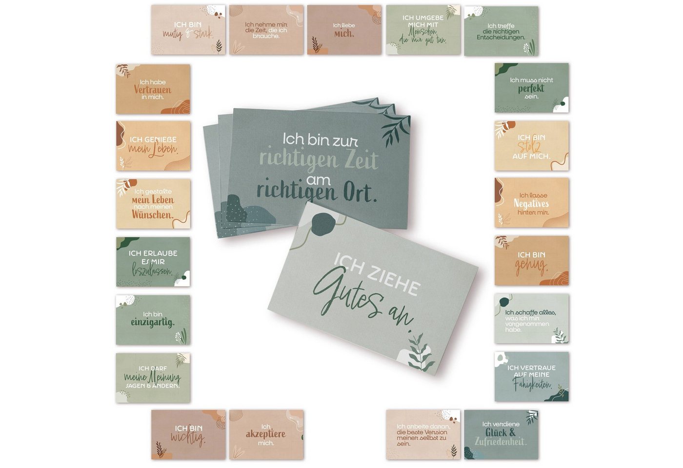 Logbuch-Verlag Klappkarte 24 Affirmationskarten für Erwachsene positives Mindset boho pastell