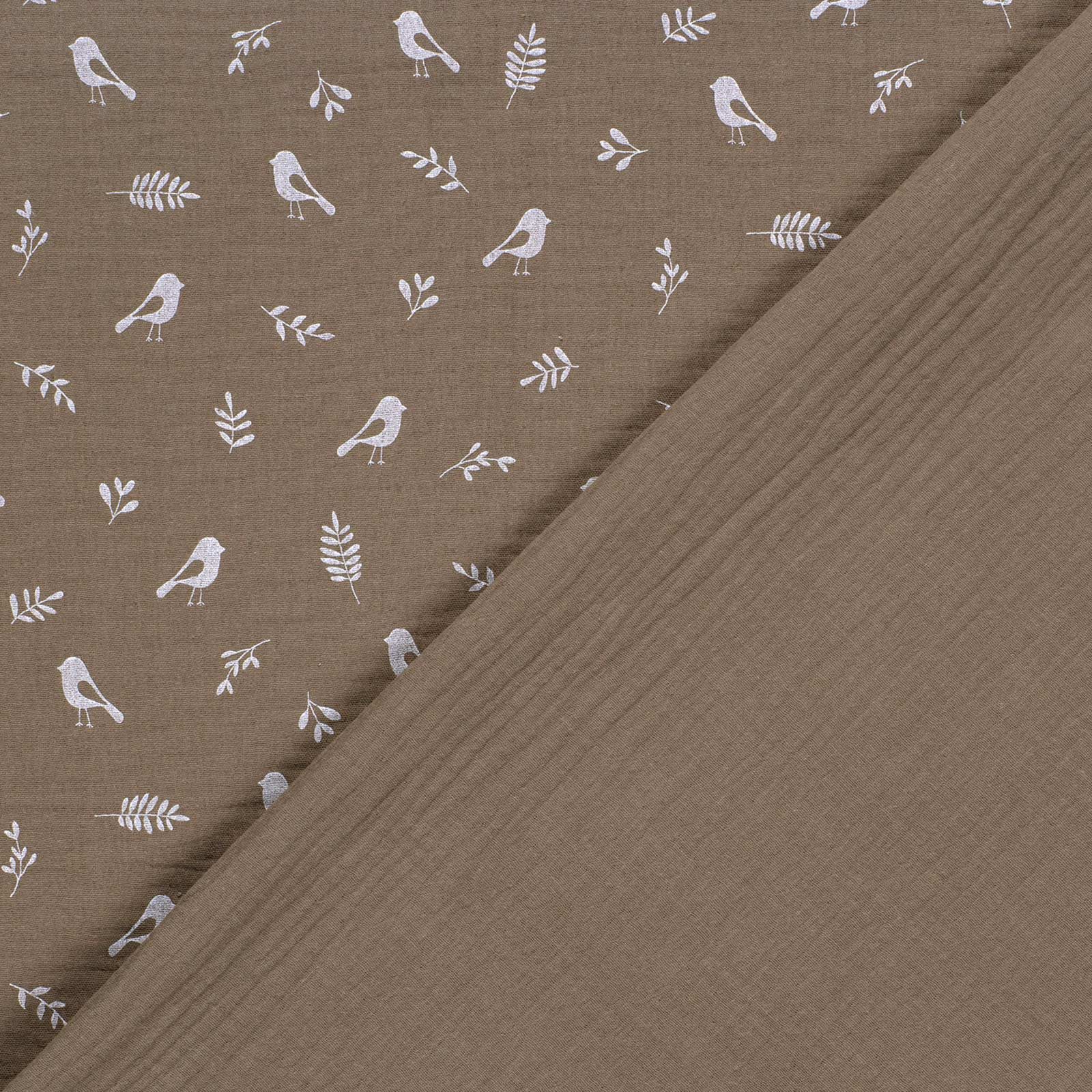 maDDma Stoff Musselin-Stoff bedruckte Vögel ab 50x130cm uni Mulltuch, 254 - cappuccino