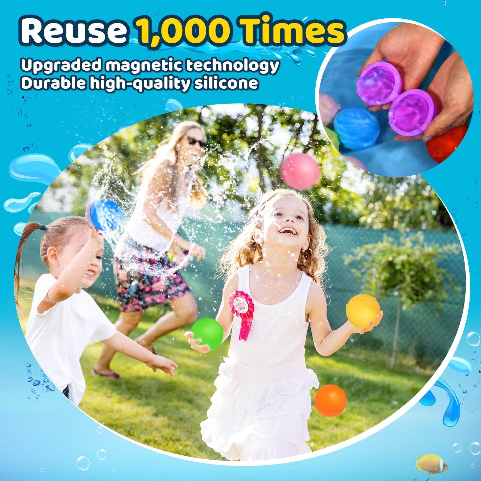 YI Wasserball 12 wiederverwendbare Wasserballons, Pool Strand Kinder Spielzeug (12-St)