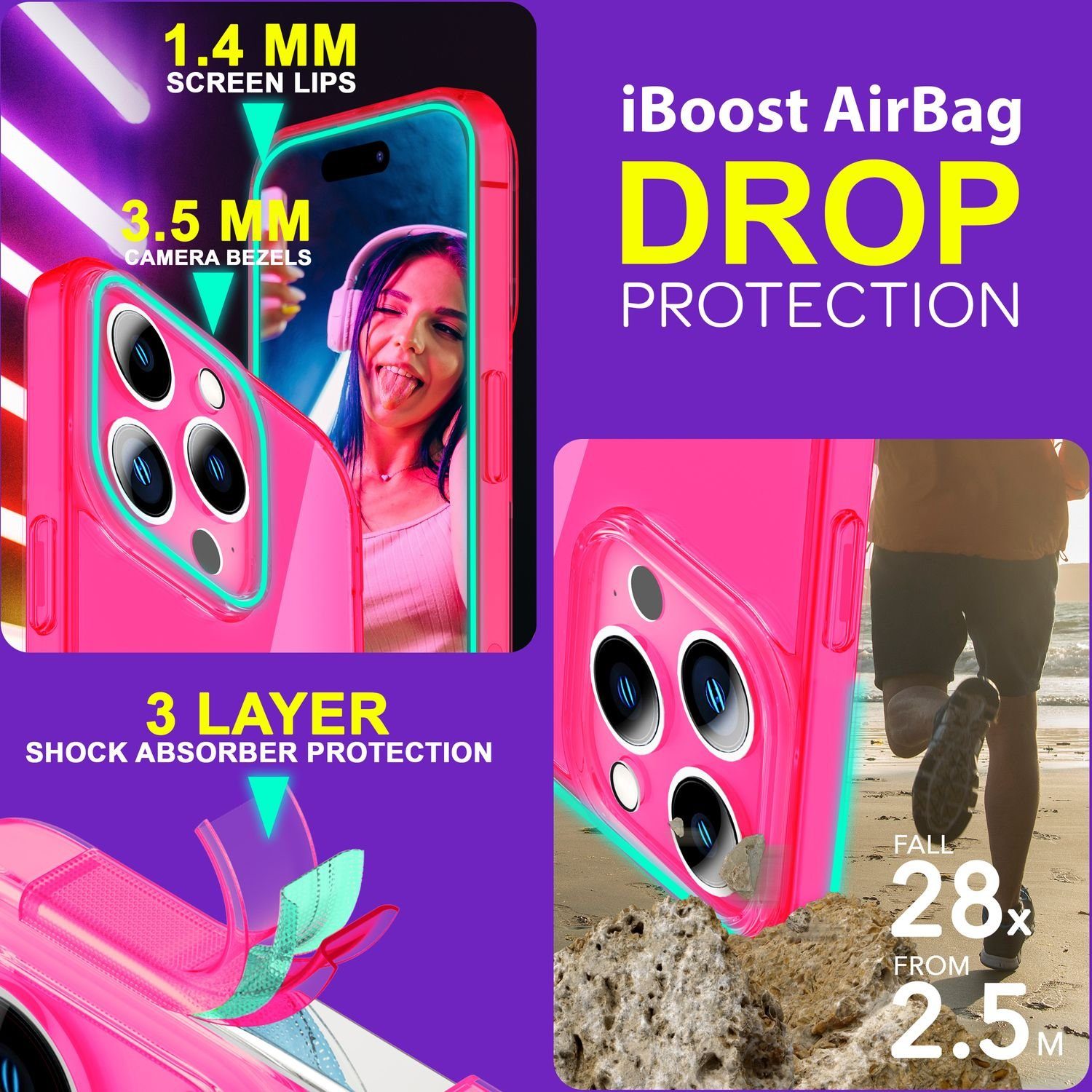 Nalia Smartphone-Hülle Apple iPhone 15 Pro Max 17 cm (6,7 Zoll), Klare Neon Silikon Hülle / Bunt / Durchsichtig Transparent / Slim Case