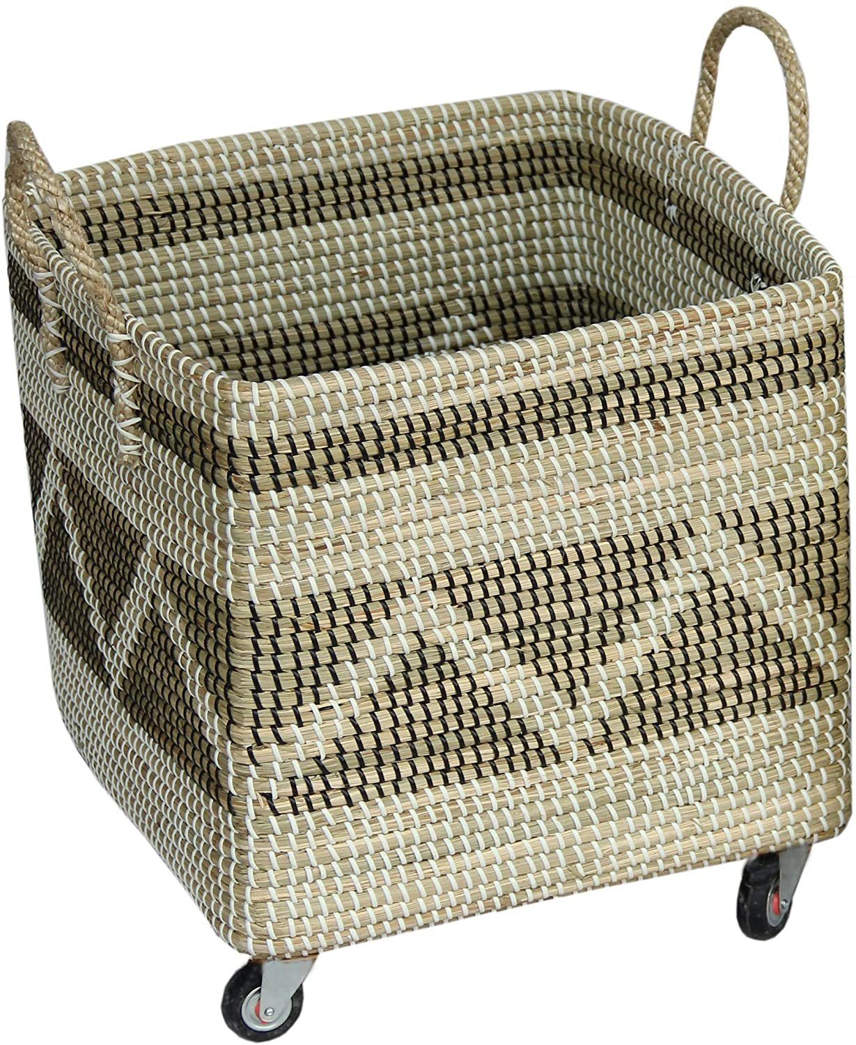 Krines Home Allzweckkorb Rollkorb quadratisch Griffe Dekokorb Aufbewahrungs-Box Wagen Seegras