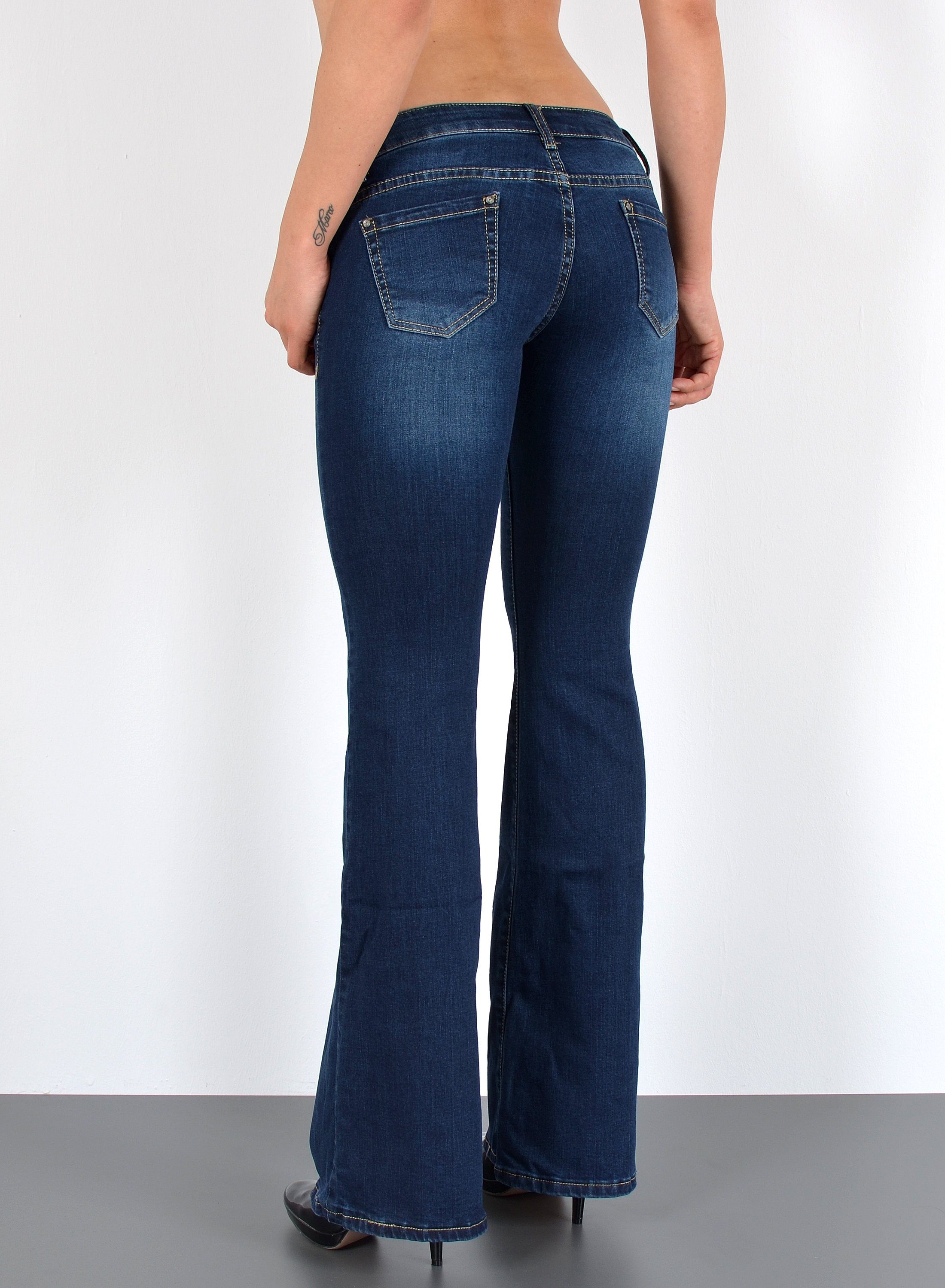 ESRA Bootcut-Jeans Damen Schlaghose Bootcut Jeans Damen Stretch Hose bis Übergröße B3 Damen Jeans Bootcut Hose Wide Leg Jeanshose Low Waist bis Plus Size – Bild 4 von 5