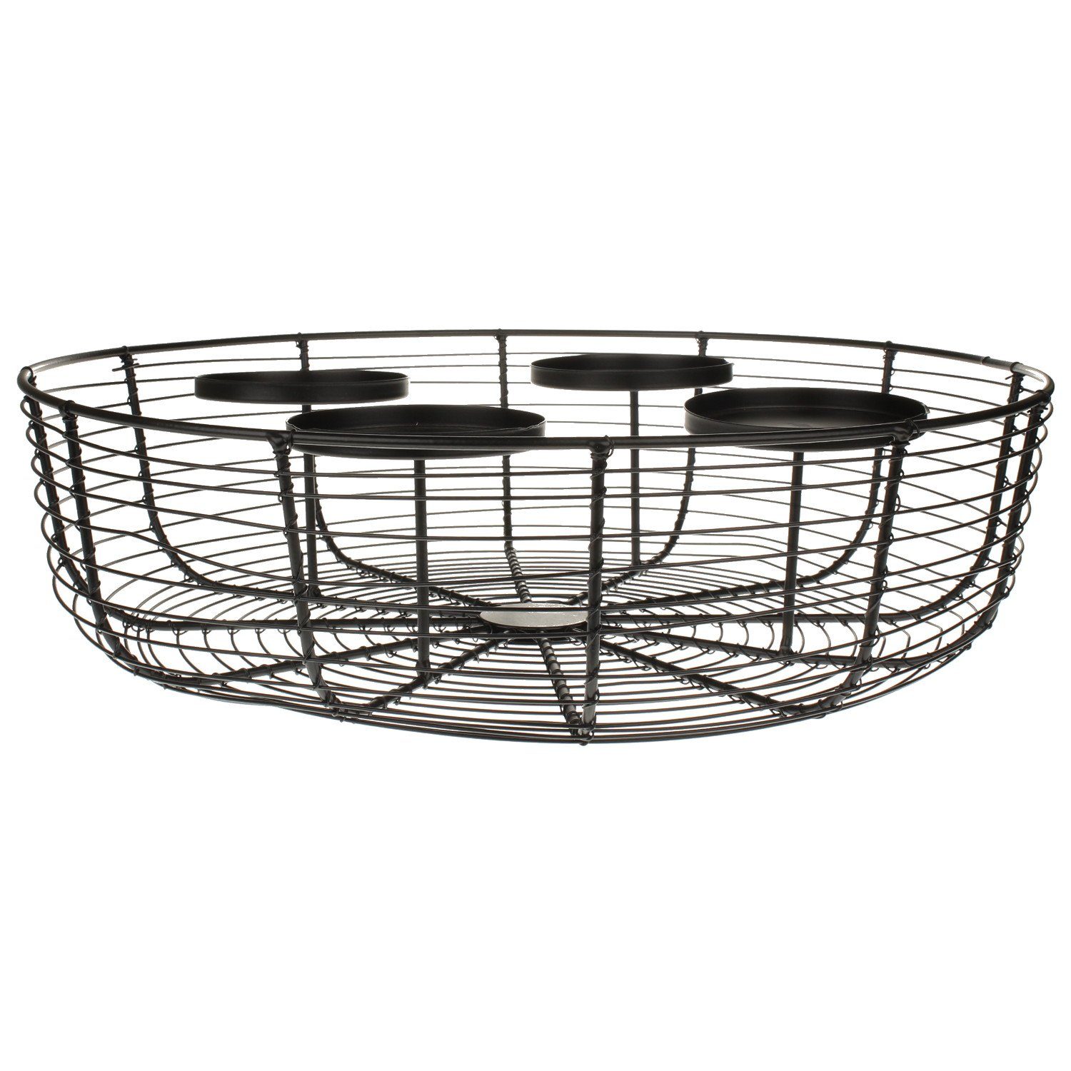 Macosa Home Adventskranz Adventsdeko Adventsgesteck Korb Weihnachtsdeko Tischdeko modern, schwarz 4 Kerzenhalter Tisch-Dekoration Advent Metallkranz